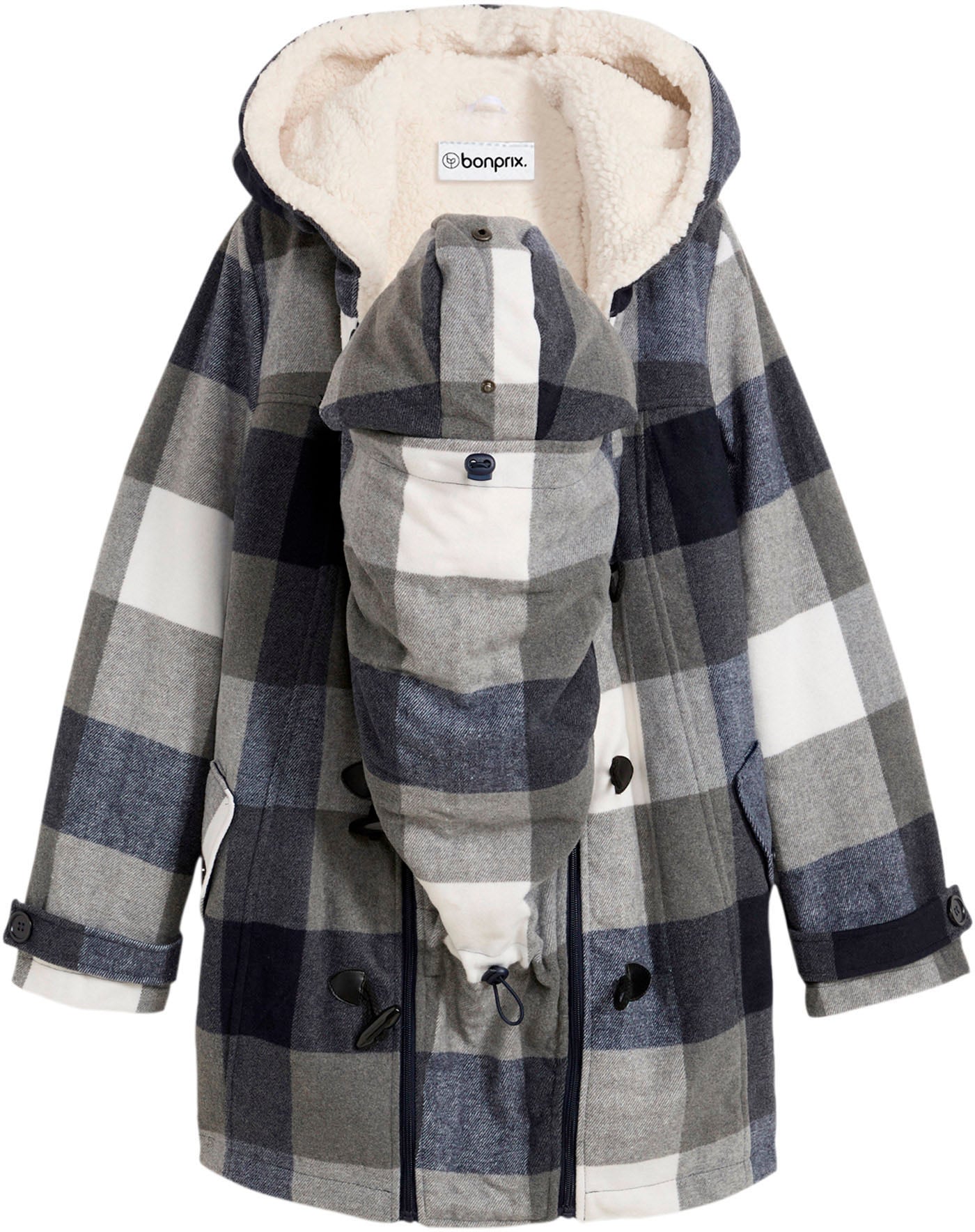 bonprix Umstandsjacke »Woll-Umstandsjacke mit Teddyfutter / Tragejacke« mit Kapuze mit Teddyfutter, mit Kapuze, mit herausnehmbarem Baby-Einsatz, bequem