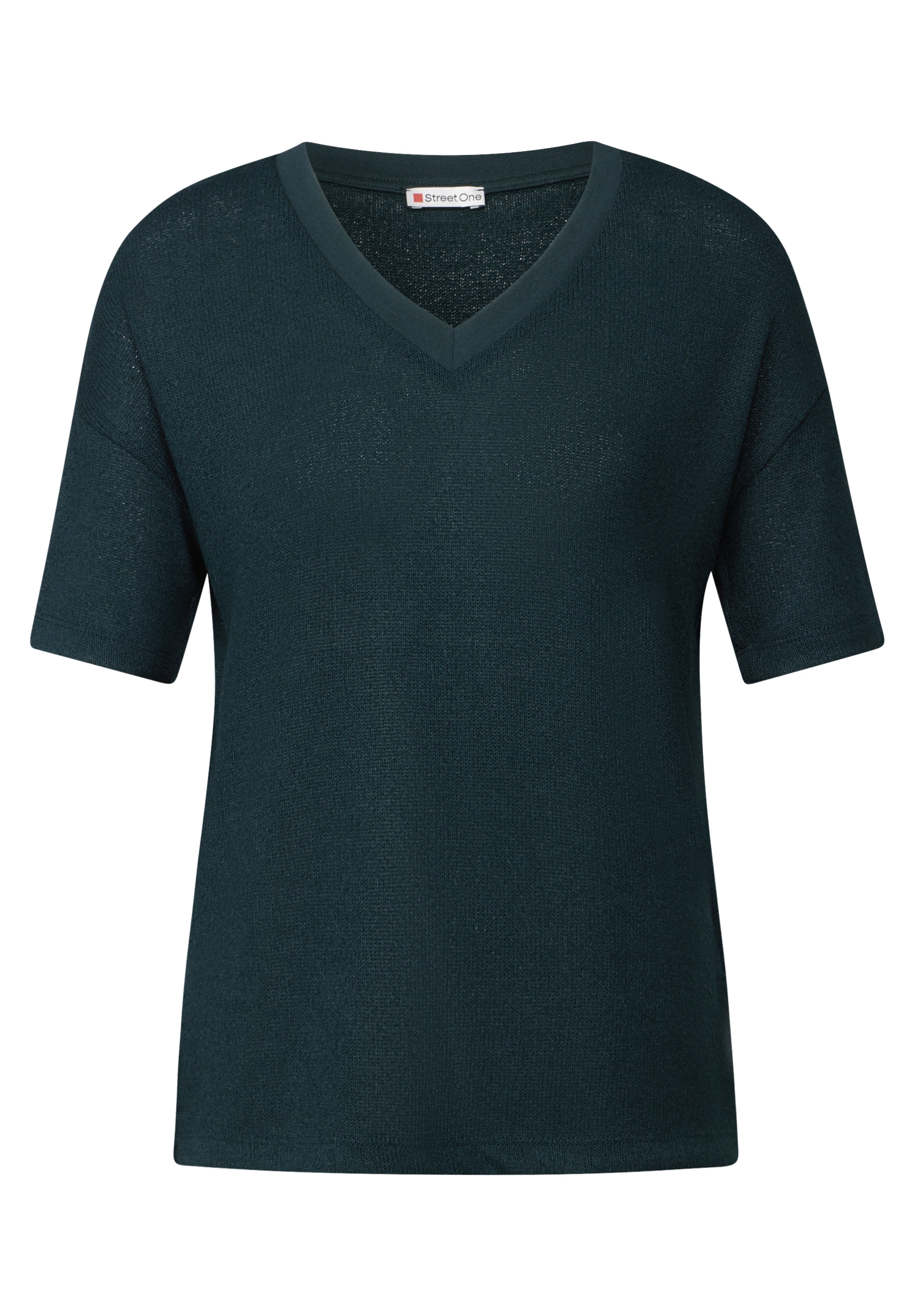 STREET ONE T-Shirt, im Strick-Look mit V-Ausschnitt