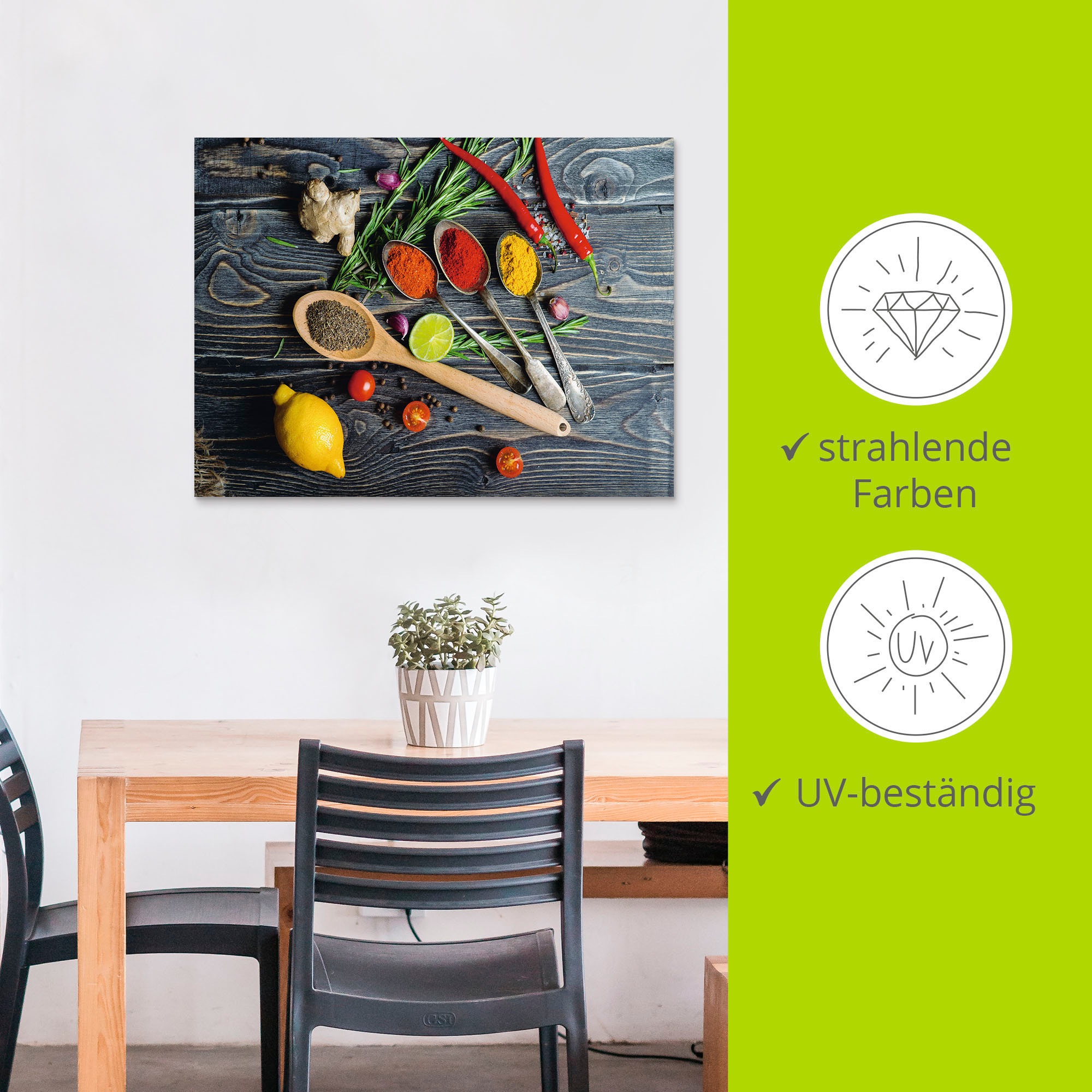 Artland Wandbild »Gewürze in Metalllöffeln«, Lebensmittel, (1 St.), als Alubild, Outdoorbild, Leinwandbild, Poster, Wandaufkleber