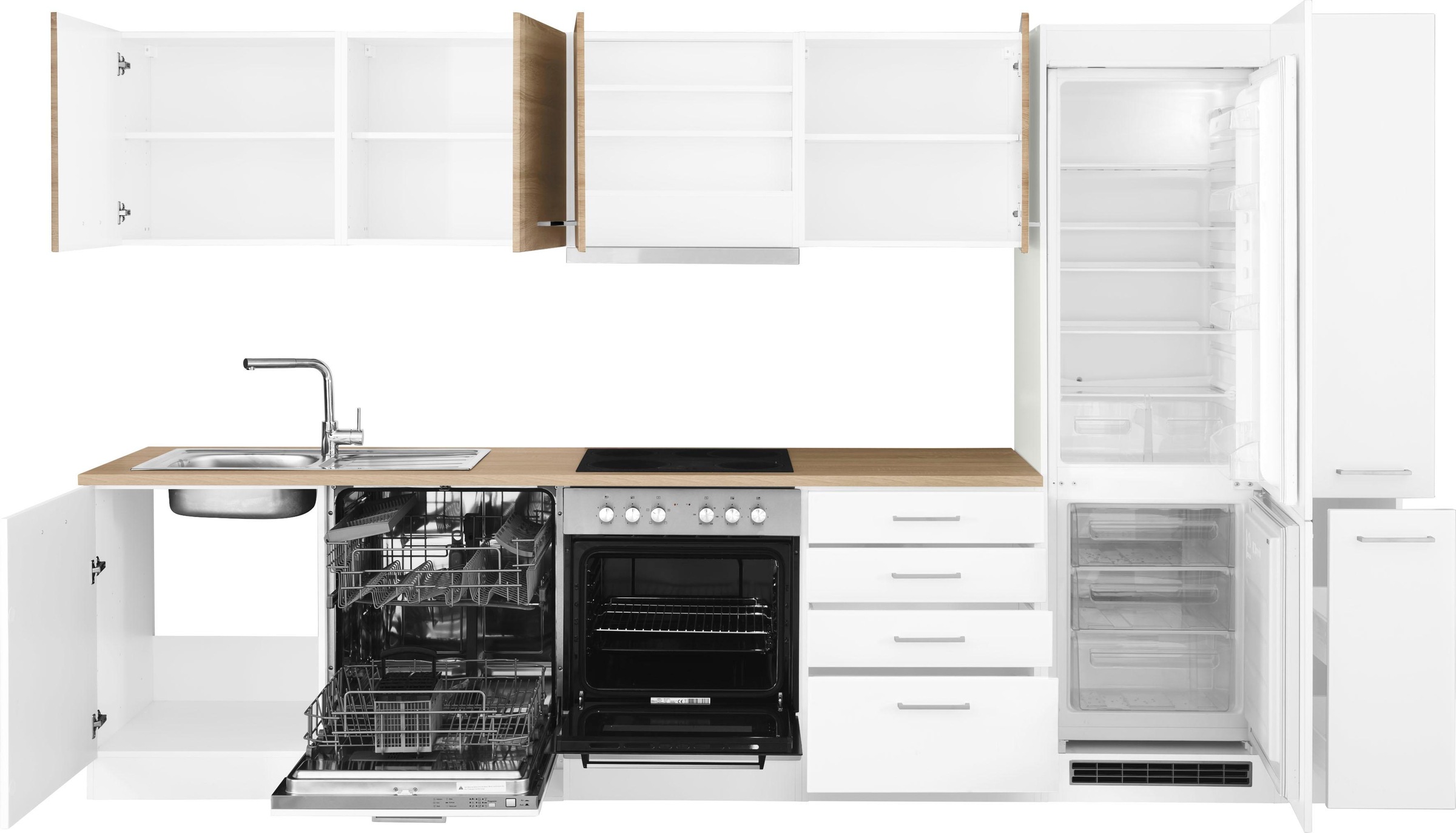 HELD MÖBEL Küchenzeile »Visby«, mit E-Geräte, 330 cm, inkl.  Kühl/Gefrierkombination und Geschirrspüler auf Rechnung bestellen | Hängeschränke