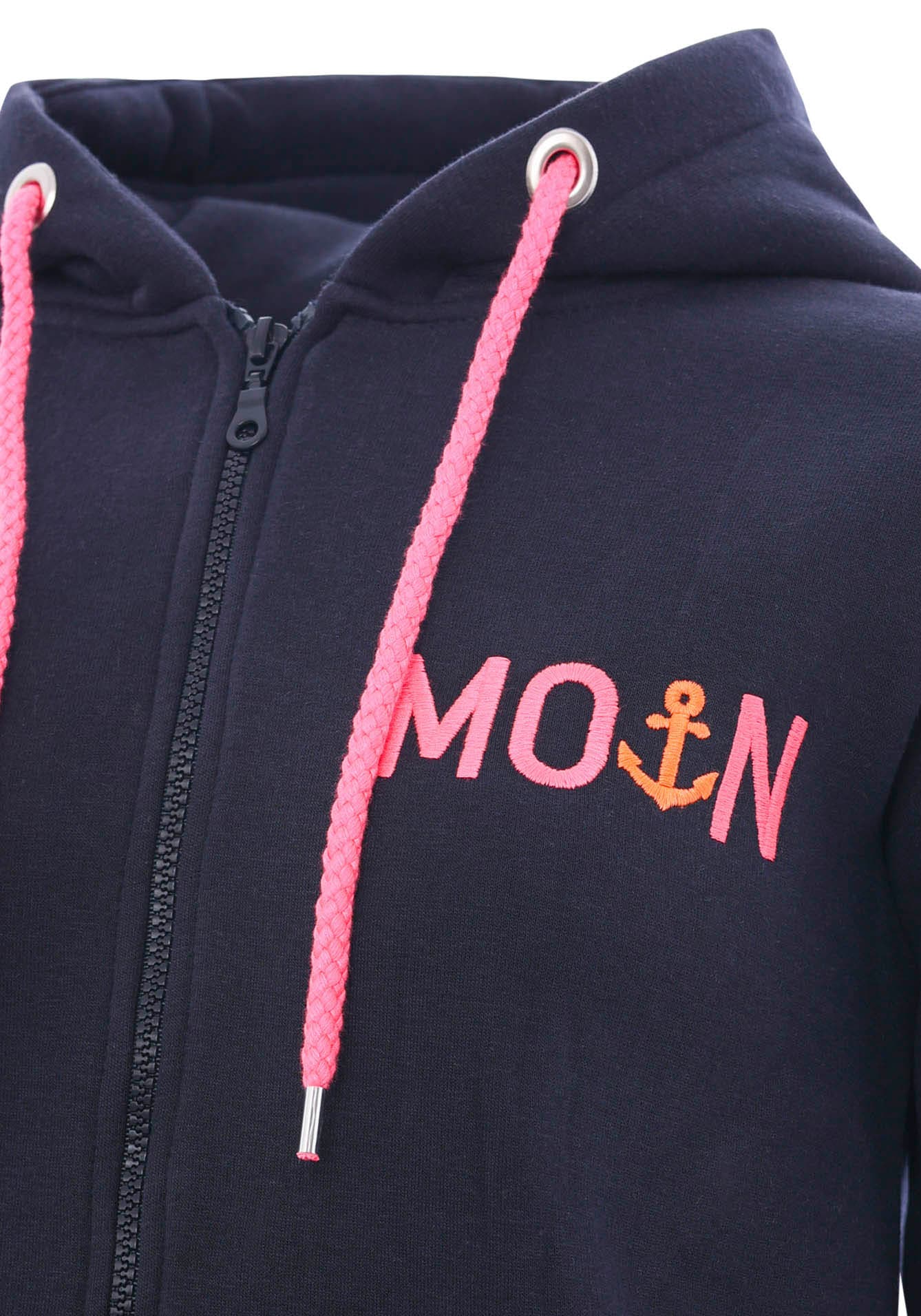 Zwillingsherz Sweatjacke, mit gesticktem "Moin" und neonfarbenen Details