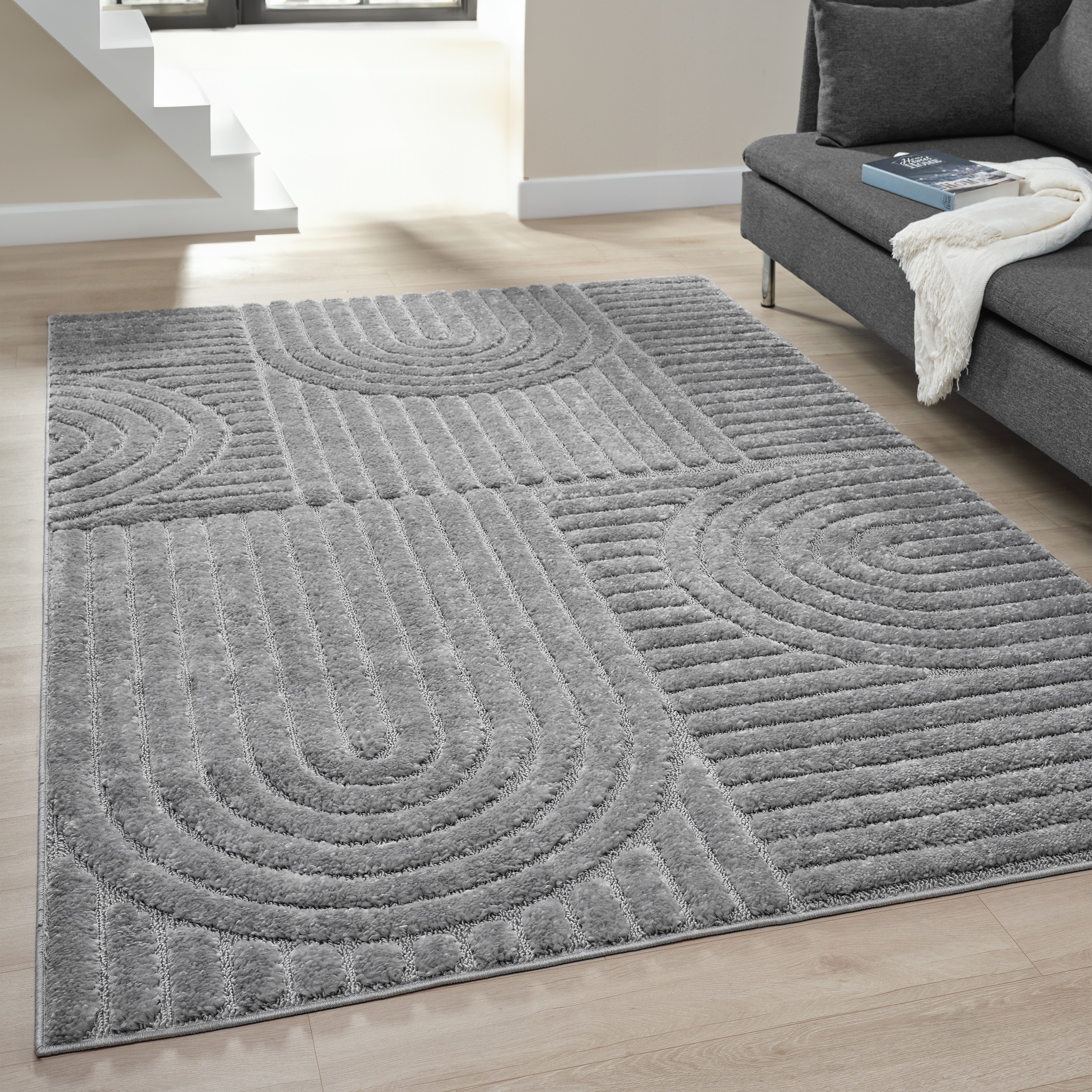 OTTO home Teppich »Jonne, Boho-Design, Scandi, Designteppich« rechteckig 20 mm Höhe Hoch-Tief, 3D Optik, skandinavischer Stil, Wohnzimmer, Schlafzimmer