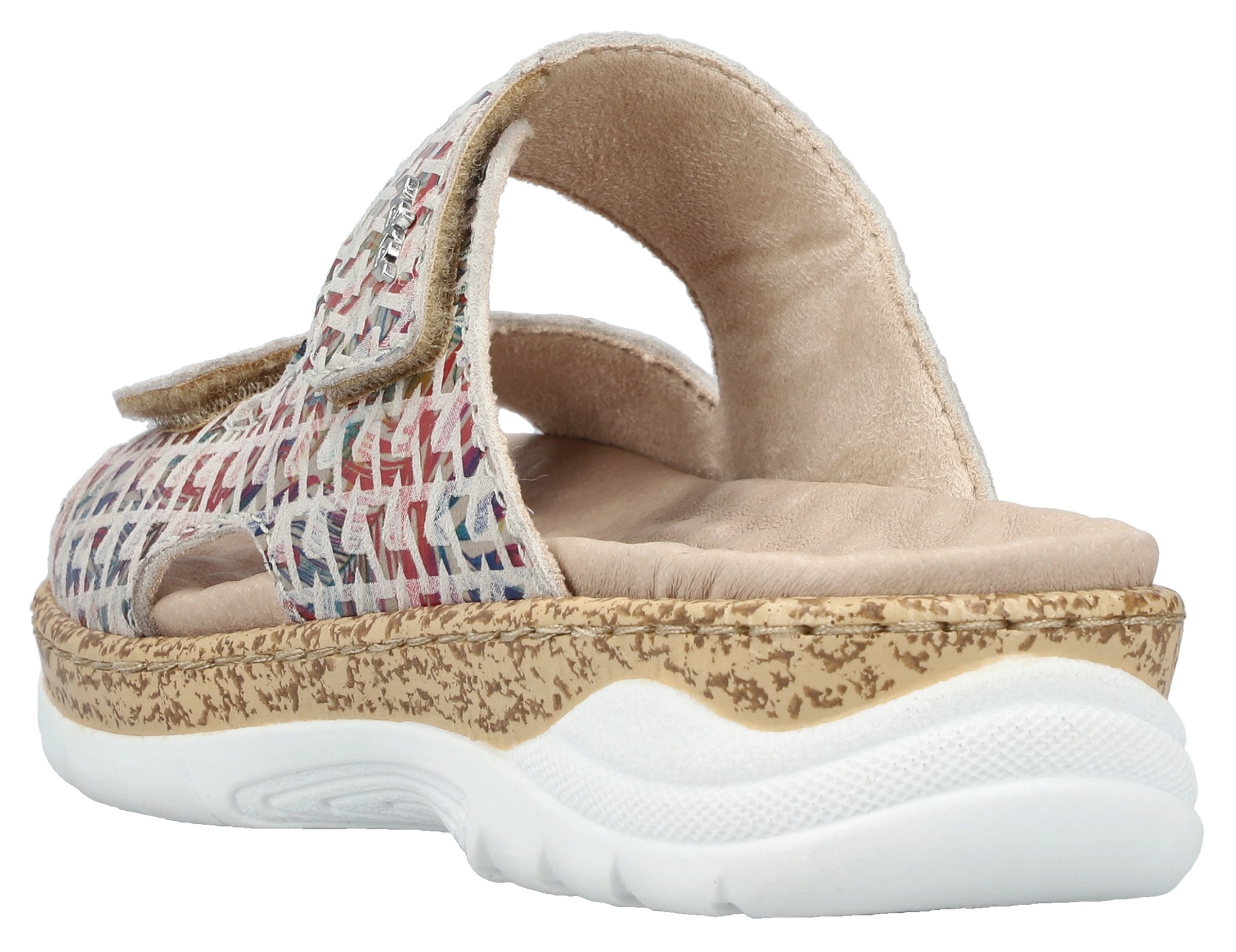 Rieker Pantolette, Sommerschuh, Klettschuh, Hausschuh, Schlappen mit genopptem Fußbett