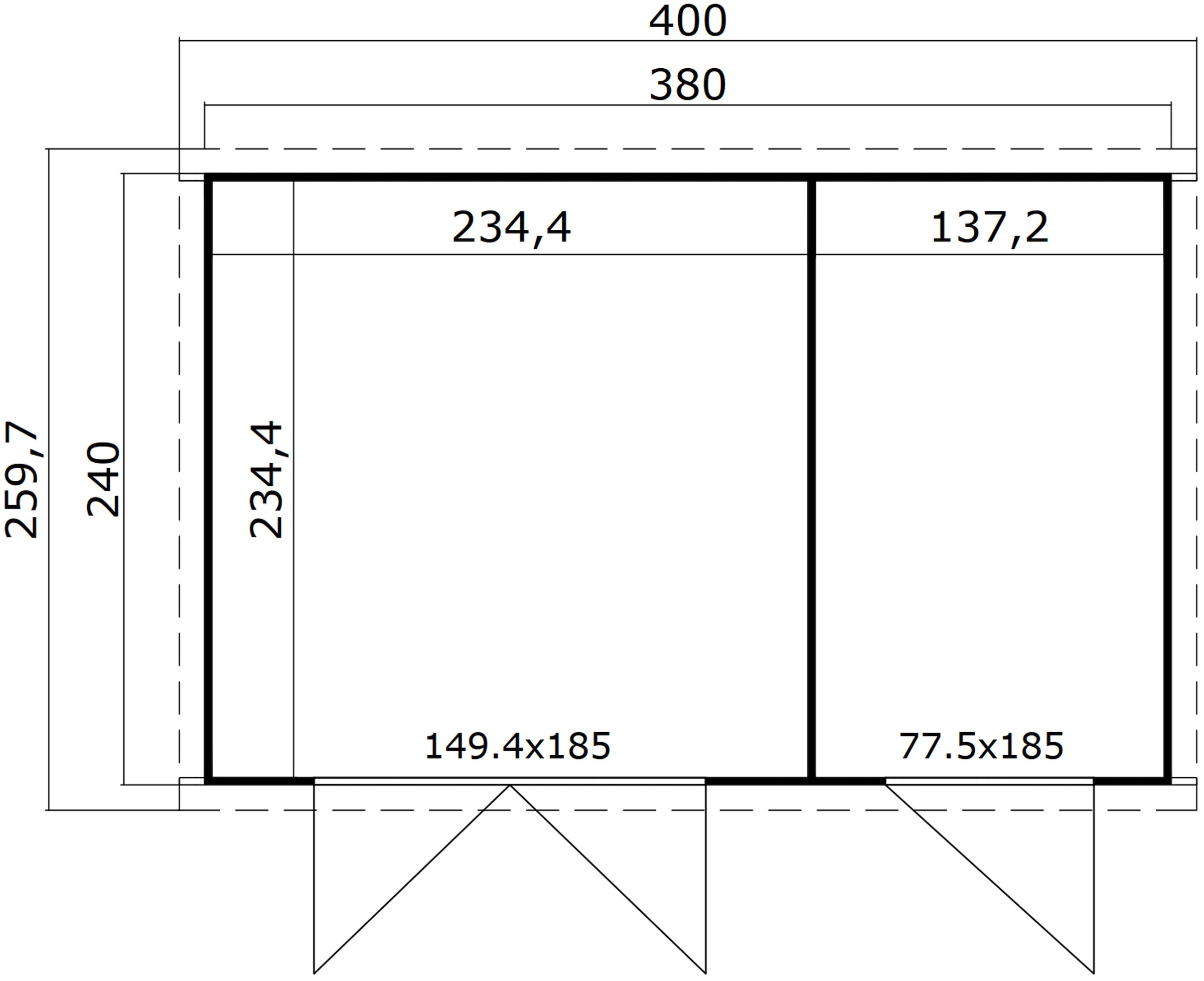LASITA MAJA Gartenhaus »Zambesi XL«, (Set), Blochbohlenhaus 28mm 2-Raum, Fundamentmass 3800x2400, Naturbelassen