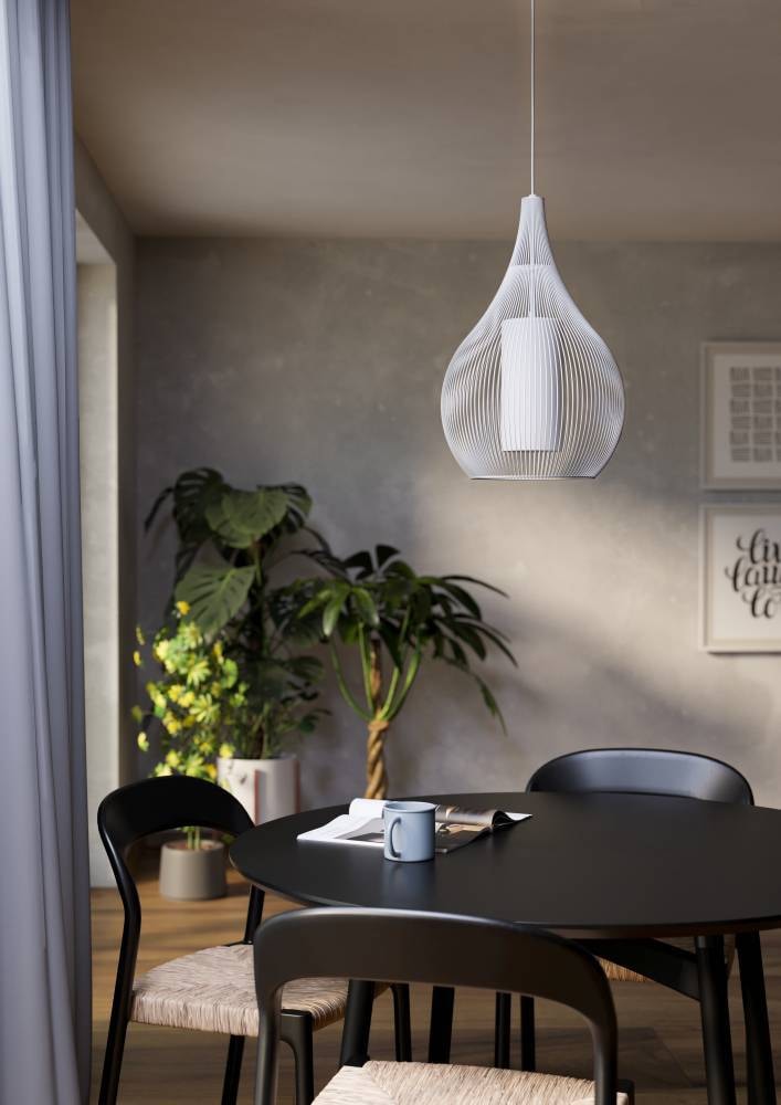 EGLO Hängeleuchte »RAZONI 1 Pendellampe, Stahl und Glas, IP20, E27, Hängelampe, Lampe«, 1 flammig, Leuchtmittel E27 | ohne Leuchtmittel, Hängeleuchte - H110 x Ø32,5 cm - weiß - 1X40W exkl.