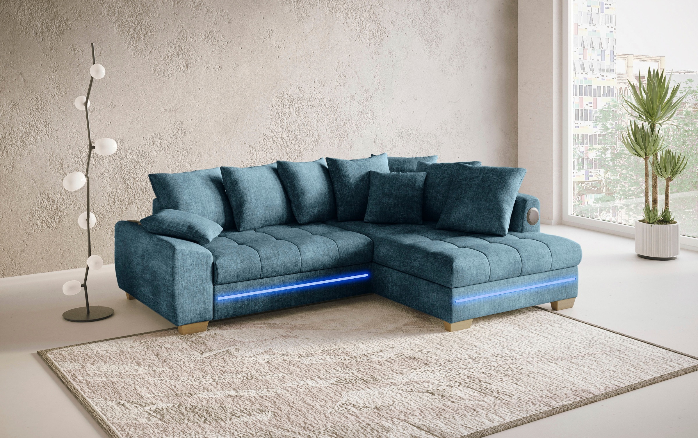 Mr. Couch Ecksofa »Nikita II, L-Form«, mit Kaltschaum, RGB-LED, Soundsystem, wahlweise mit Bett, Bettkasten