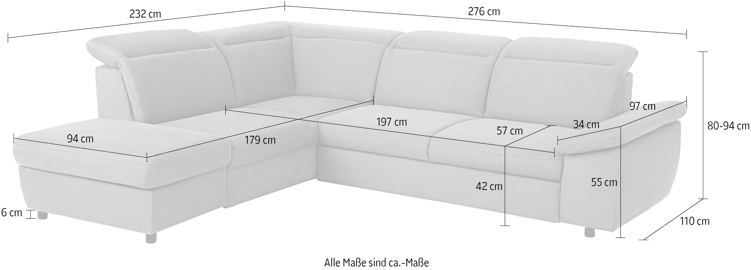 Home affaire Ecksofa »Mauritius L-Form«, mit Ottomane, mit Kopfteil- und Armlehnverstellung