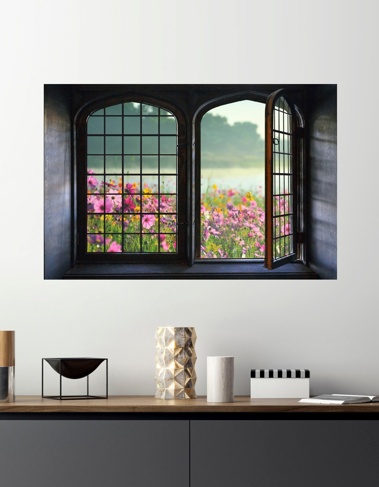 queence Wandsticker »Blumenwiese«, Wandsticker, Wandbild, selbstklebend, 3D, Fenster