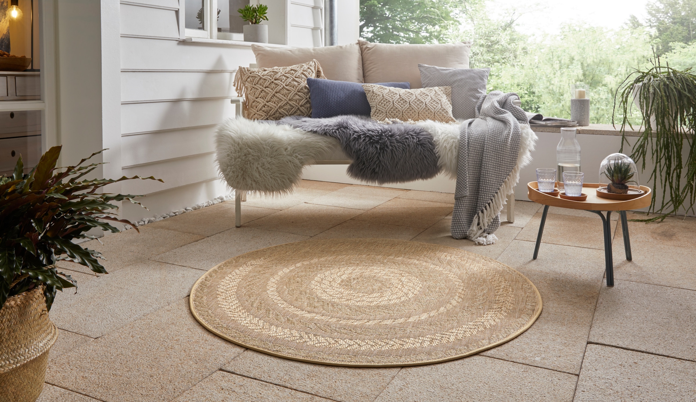 NORTHRUGS Teppich »Almendro«, rund, 6 mm Höhe, Sisal Optik, Robust, Pflegeleicht, Flachgewebe
