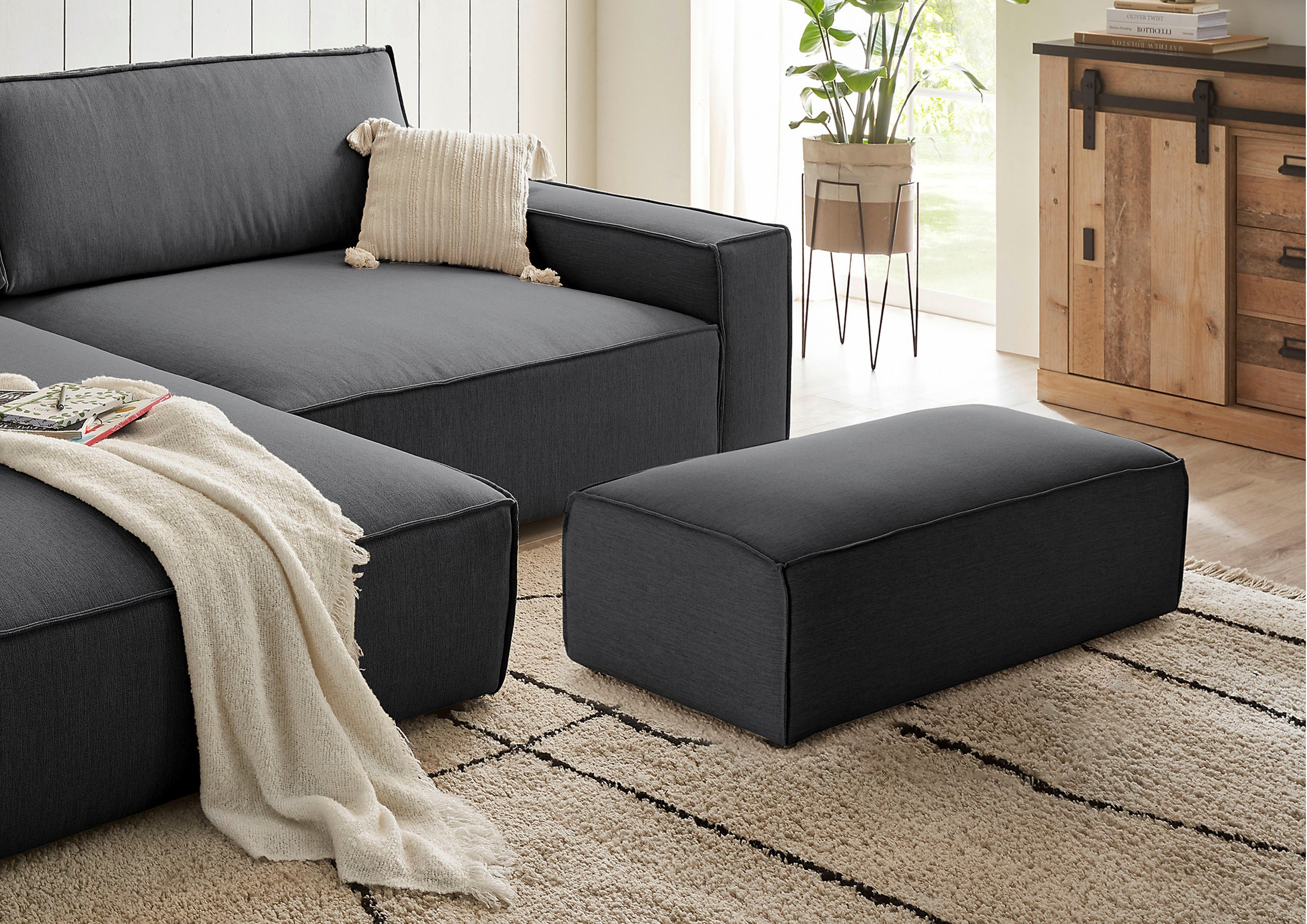 Home affaire Hocker »NEU: SHERWOOD XXL, Polsterhocker, Cord, Webstoff«, rechteckig, bequemer Sitzkomfort, 130/60/44 cm, Krokodilverbinder