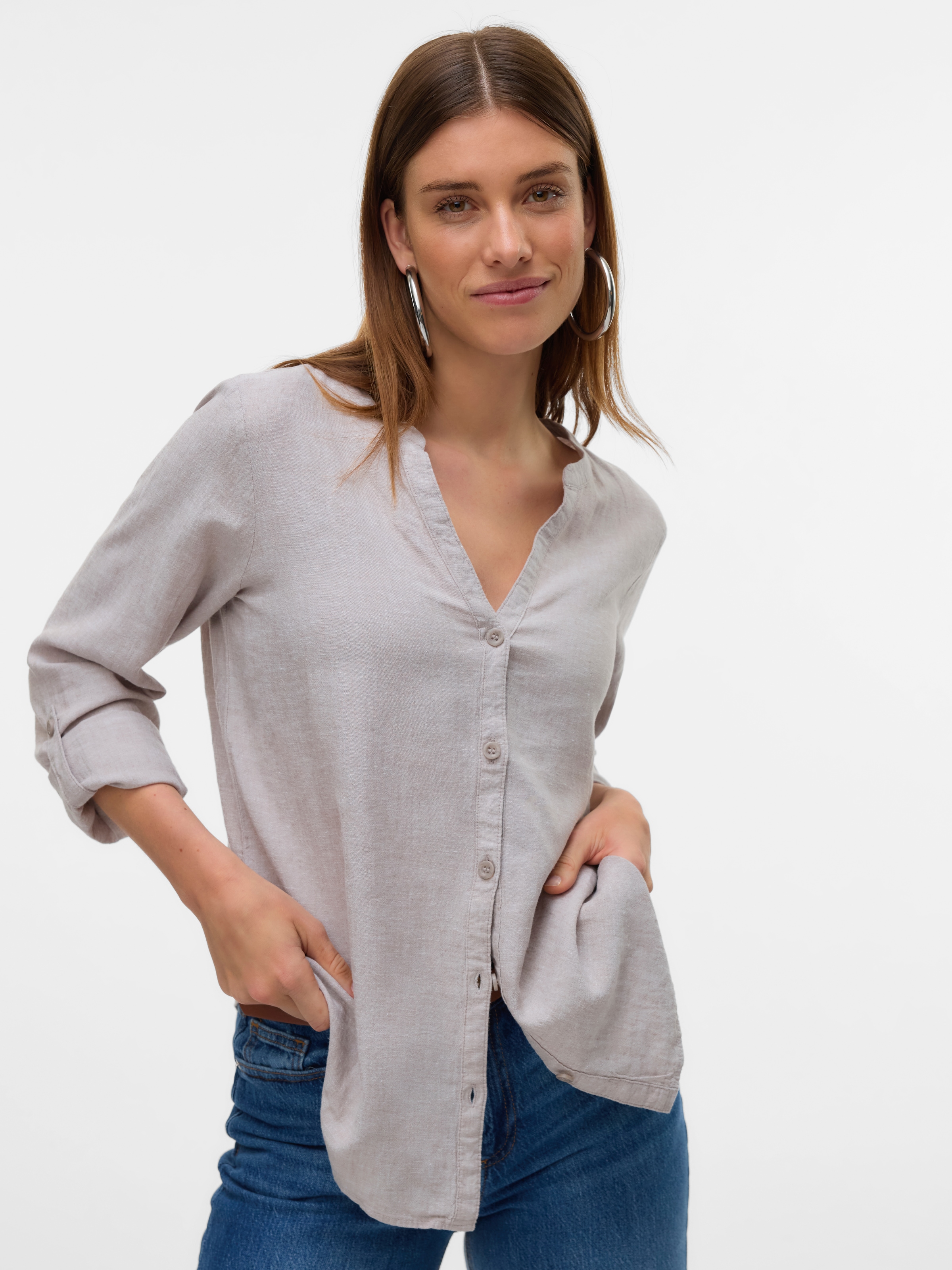 Vero Moda Langarmbluse »VMLINN LS V-NECK SHIRT WVN NOOS«