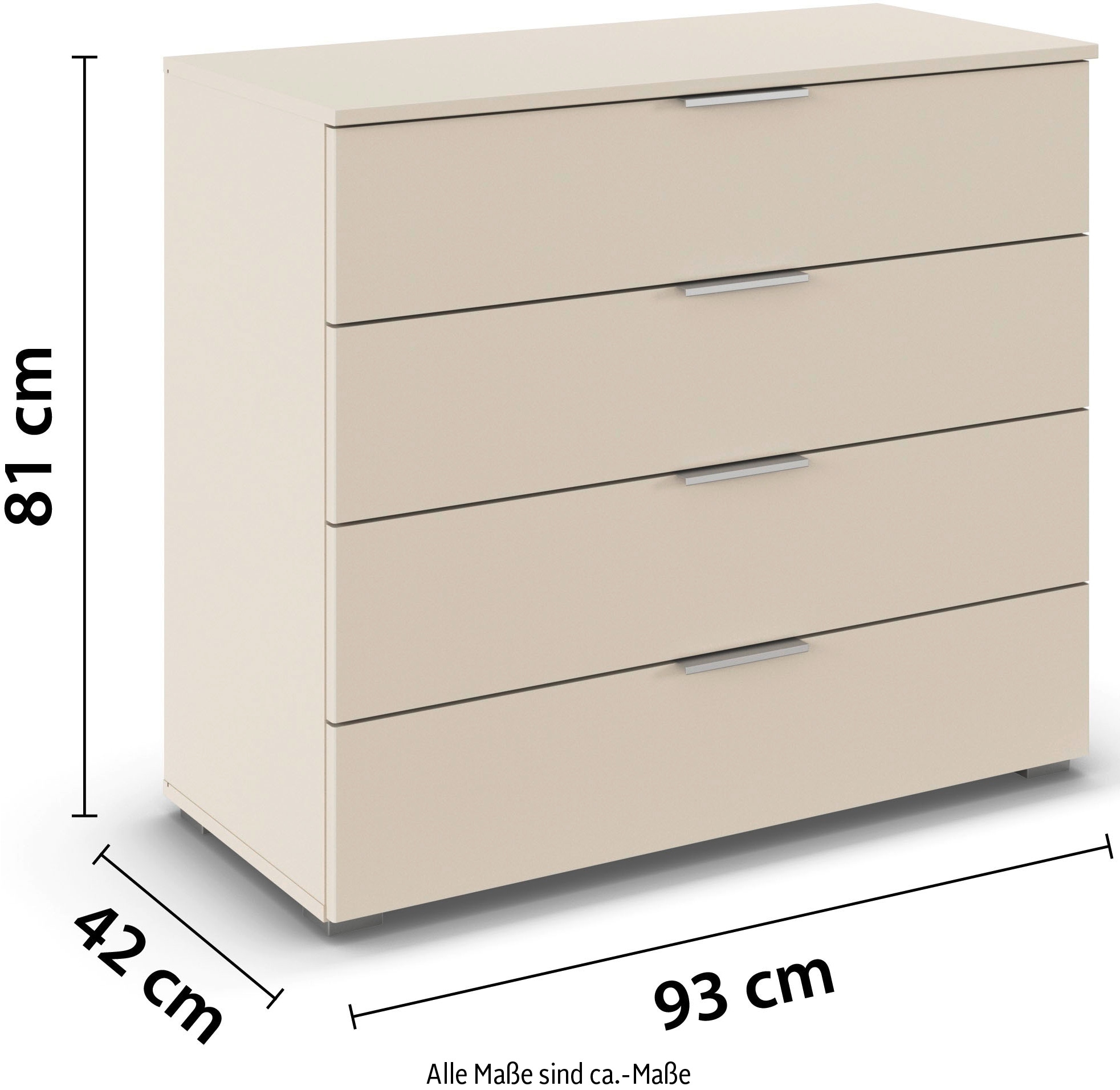 rauch Schubkastenkommode »Sideboard Schubladenkommode AGORDO mit Dekor- oder Hochglanzfront«, (in zwei Griff-Farben), Breite 93 cm mit 4 großen Schubladen für viel Stauraum MADE IN GERMANY