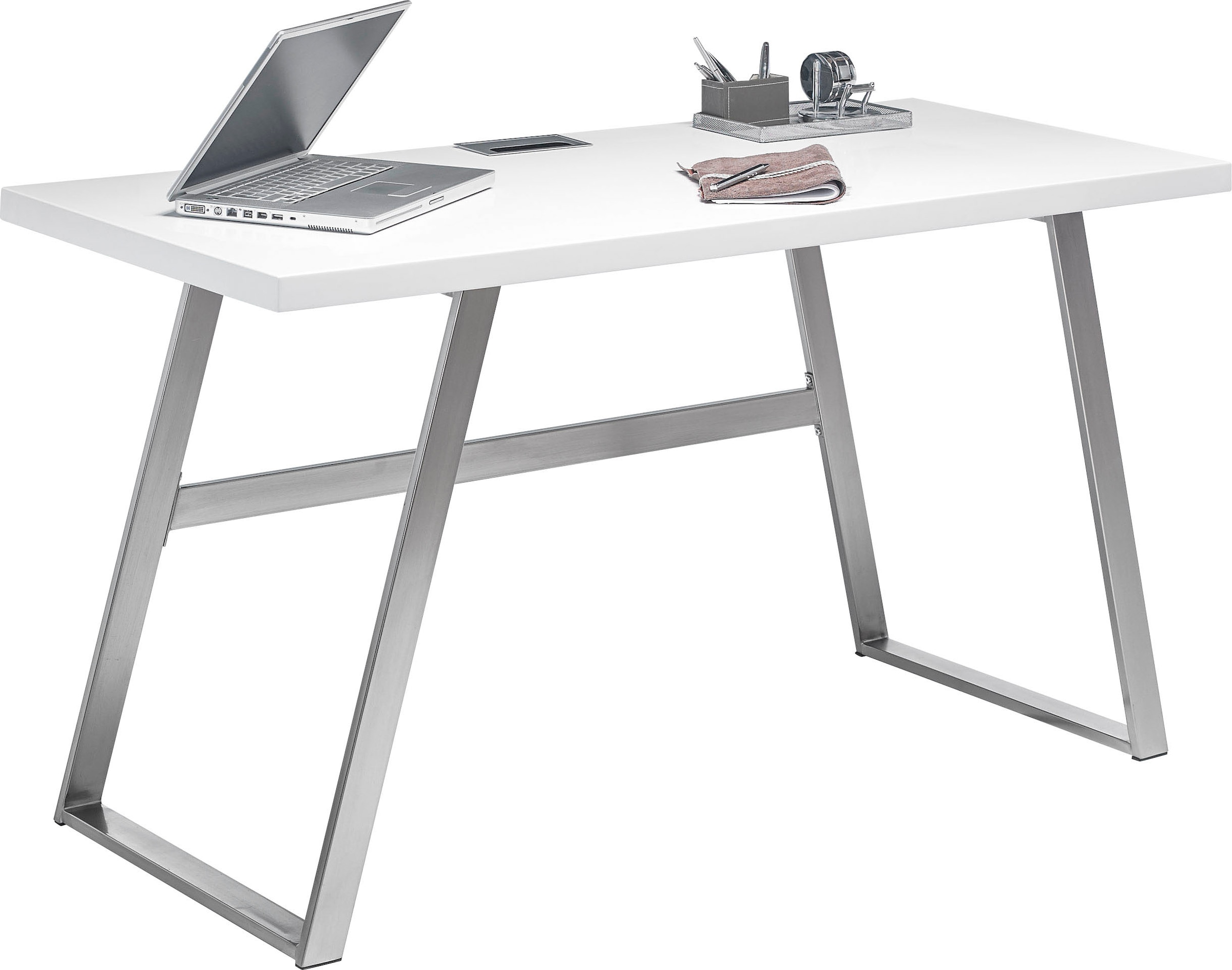 MCA furniture Schreibtisch »Andria«, Weiß matt lackiert mit Kabeldurchlass, Breite 140 cm