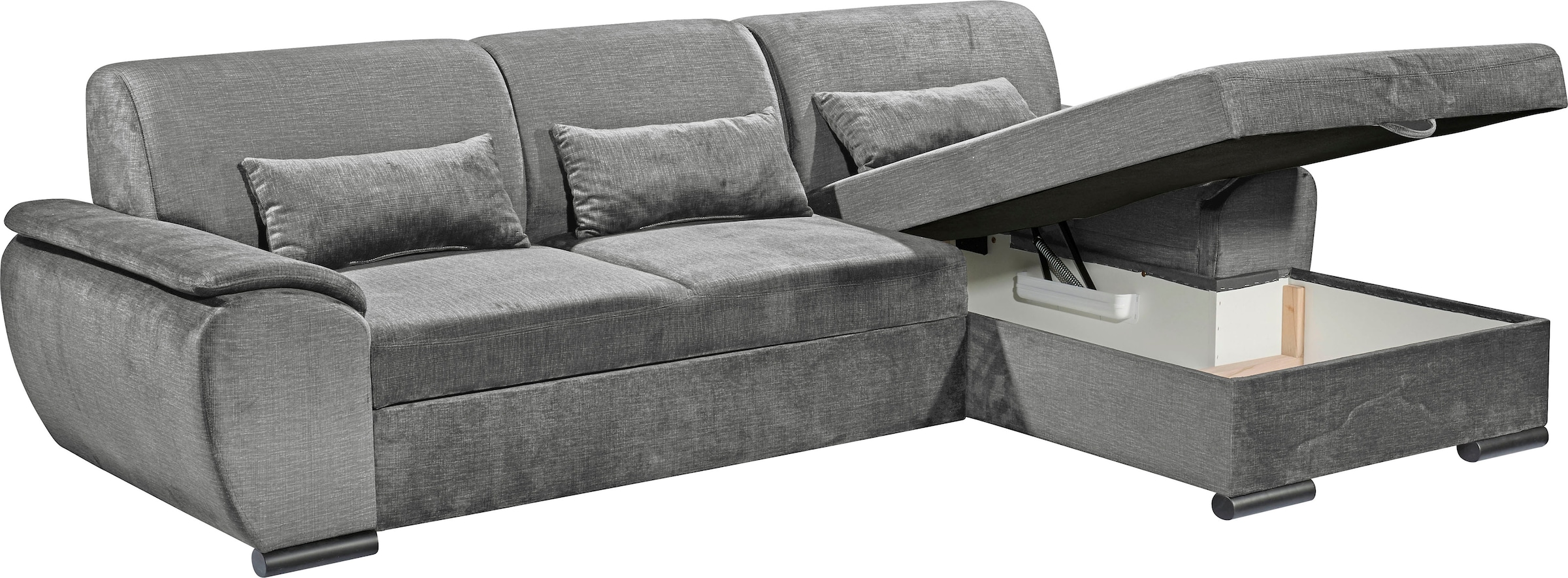 ED EXCITING DESIGN Ecksofa »Tampa L-Form«, mit Bettfunktion, Bettkasten & 3 Nierenkissen