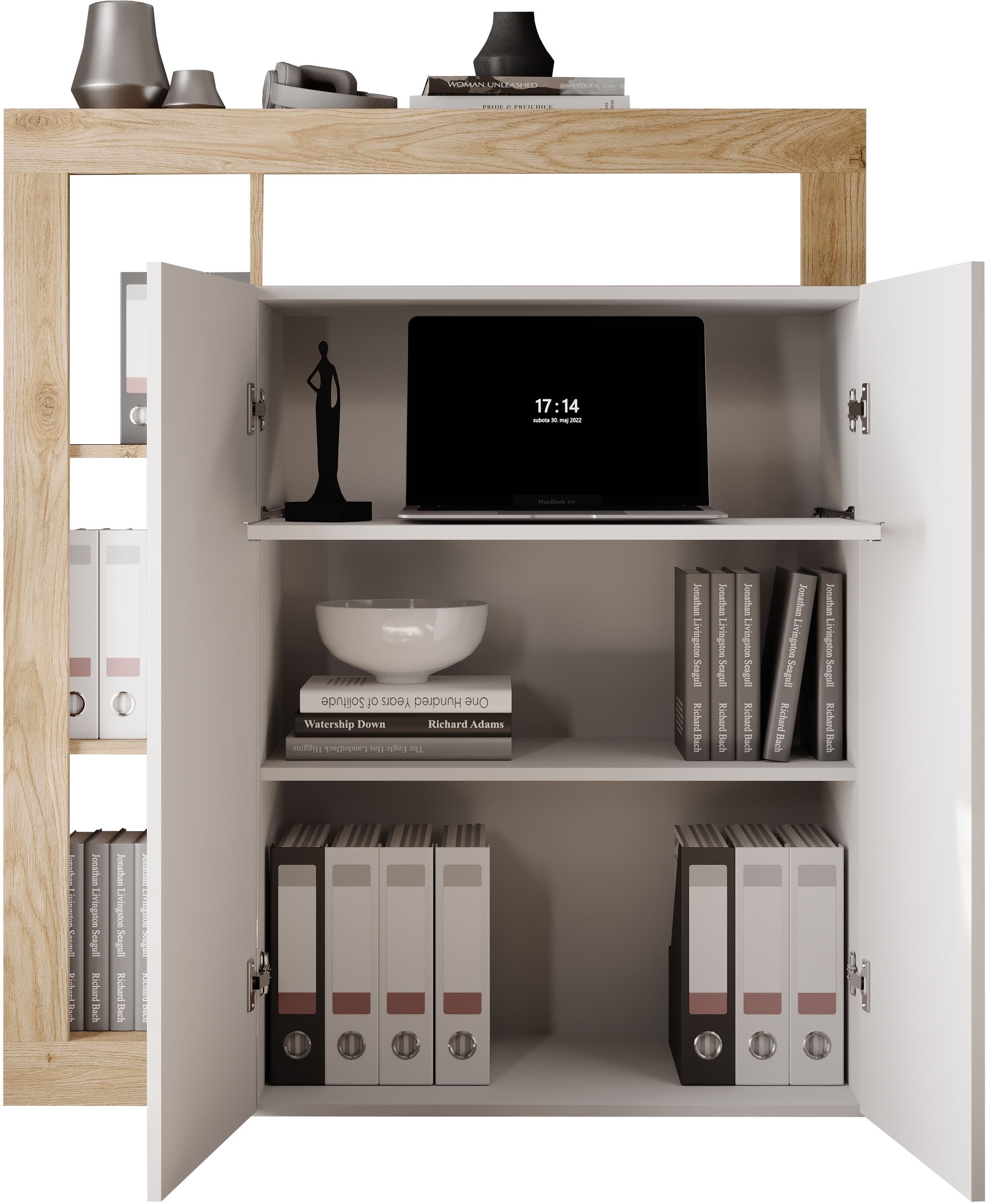 INOSIGN Sekretär »Hamburg Breite 108 cm, Höhe 126 cm, 2 Türen, PC-Schrank, Home-Office,«, dekorativer Rahmen, Tastaturauszug, Stauraum, Multifunktional