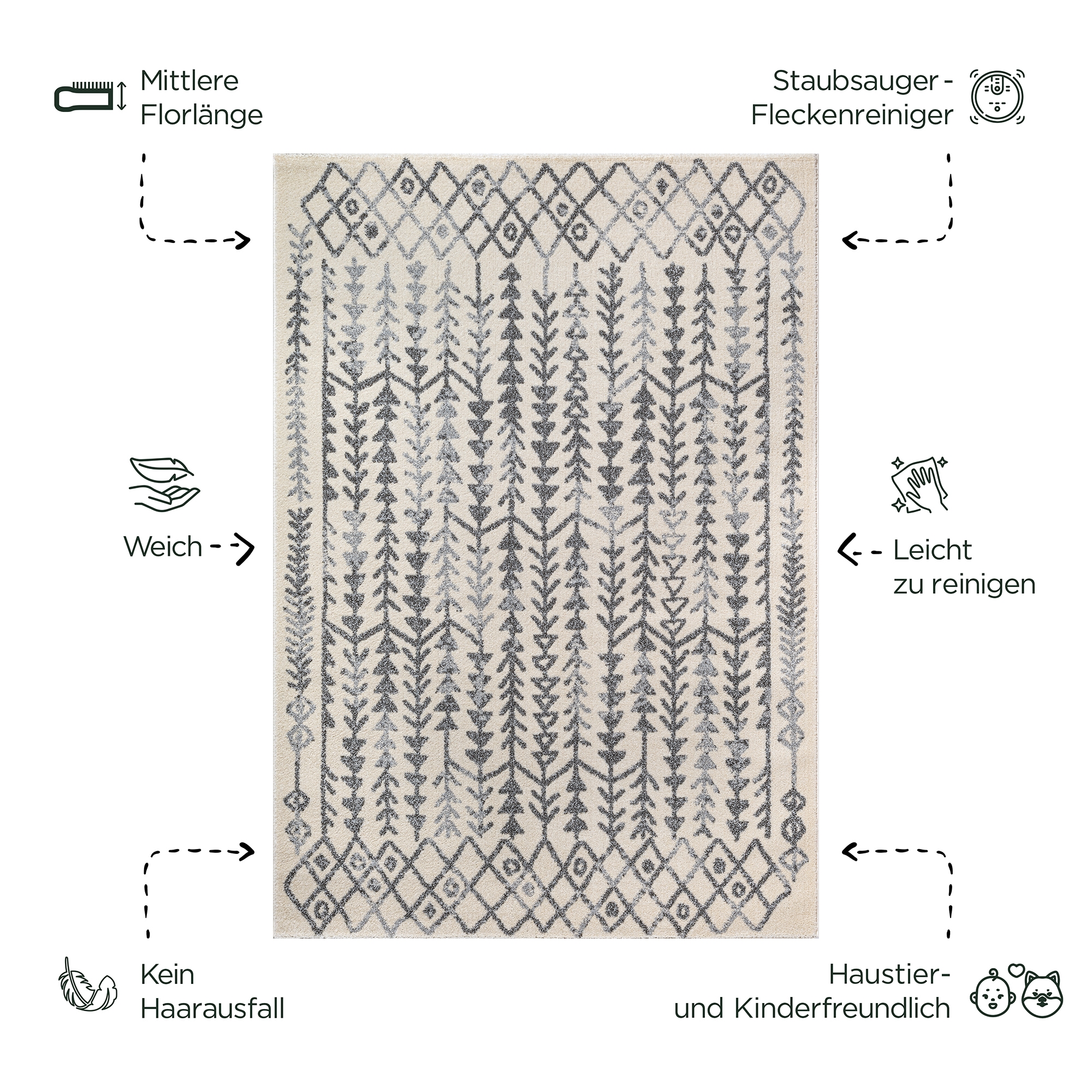 Sanat Teppich »Boho 8204« rechteckig 10 mm Höhe Kurzflor, robust, Boho, Scandic, für Fussbodenheizung geeignet