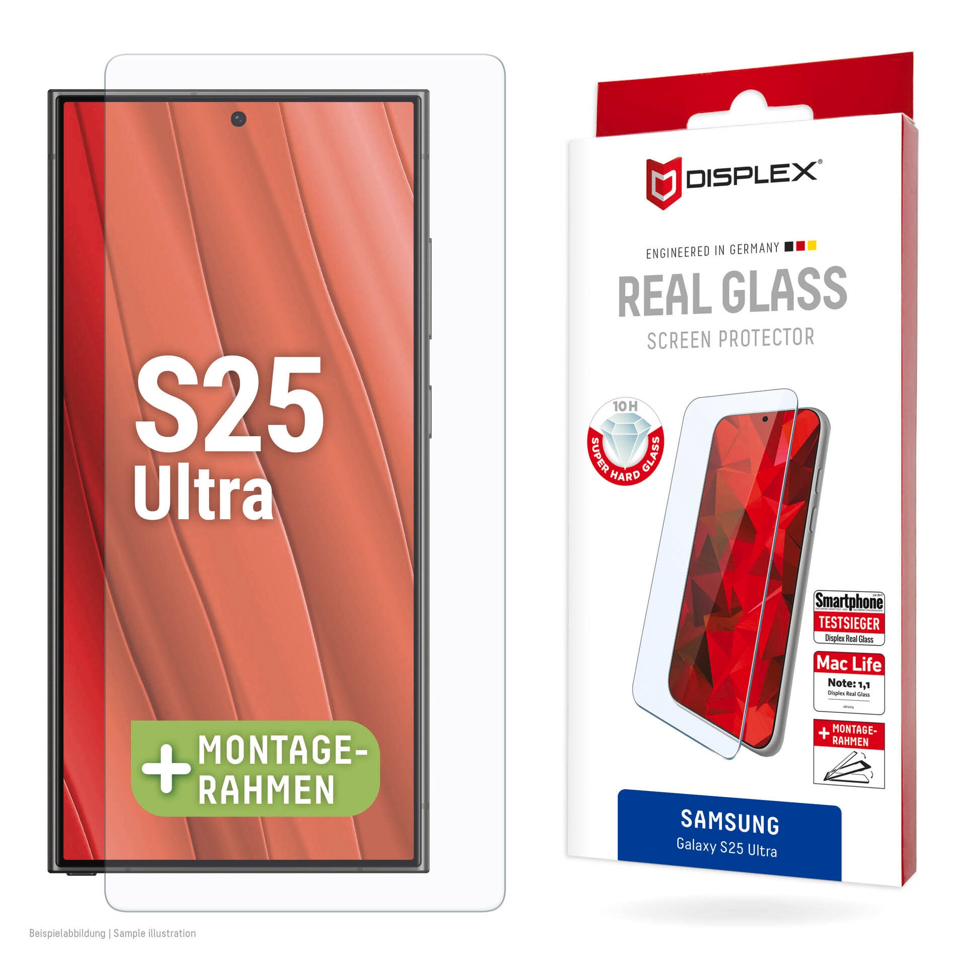 Displex Displayschutzglas »Real Glass Screen Protection«, für Samsung Galaxy S25 Ultra, Displayschutzfolie, Schutzfolie, Bildschirmschutz, kratz- & stoßfest