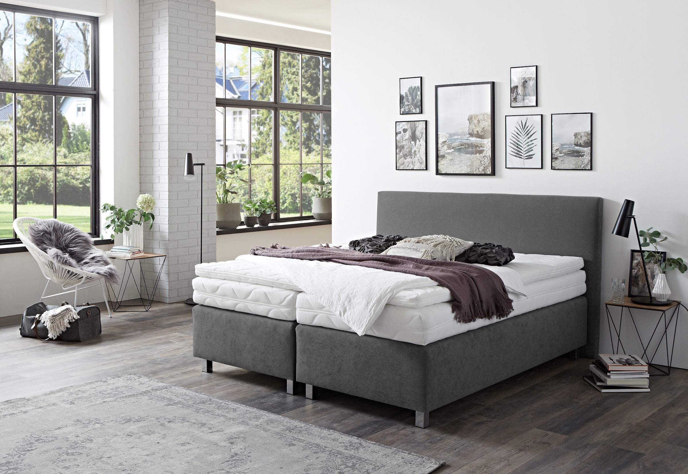 Westfalia Schlafkomfort Boxspringbett »Florenz in den Breiten 160x200, 180x200cm & 200x200cm« Verchromte Metallfüße, die die Kopfteilform aufgreifen