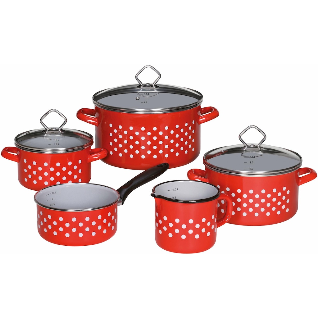 Krüger Topf-Set »Dresden«, Emaille, (Set, 8 tlg., Fleischtopf 16/20/24 cm, Stieltopf 16 cm, Milchtopf 12 cm)