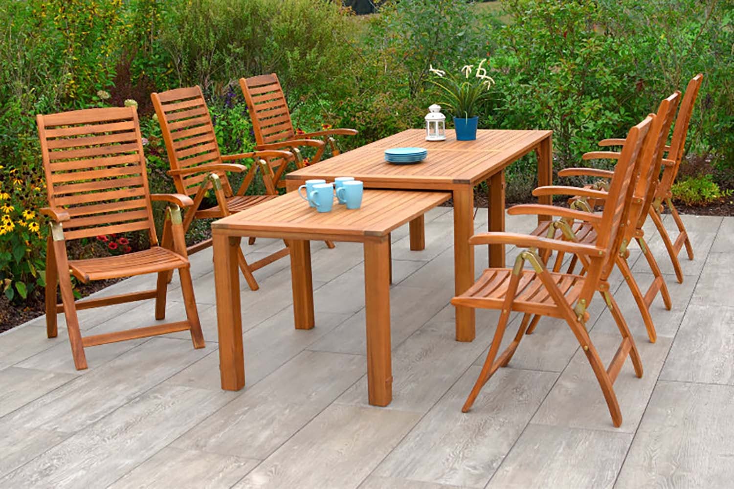 MERXX Garten-Essgruppe »Paraiba« Set, 7 Stk. tlg. 6 Klappsessel, 5-fach verstellbar, Ausziehtisch