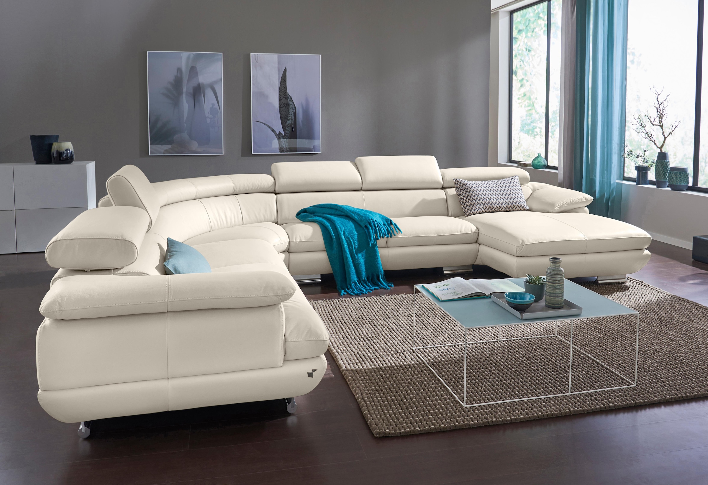 CALIA ITALIA Wohnlandschaft »Magic, italienisches Sofa zum Träumen, erstklassiger Sitzkomfort«, verstellbaren Kopfstützen zum Relaxen, in 2 Lederqualitäten, U-Form