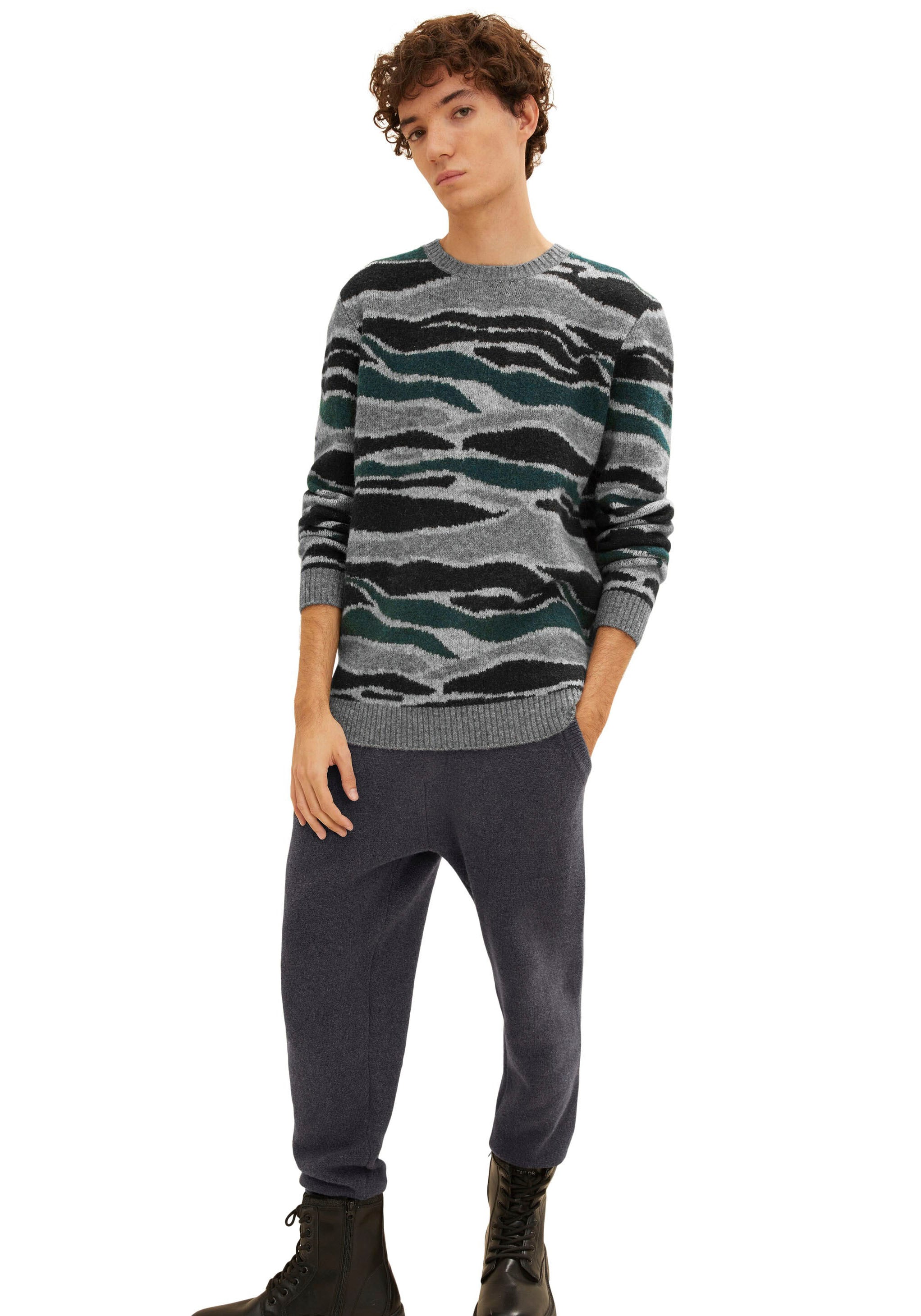 TOM TAILOR Denim Strickpullover, mit grafischem Muster