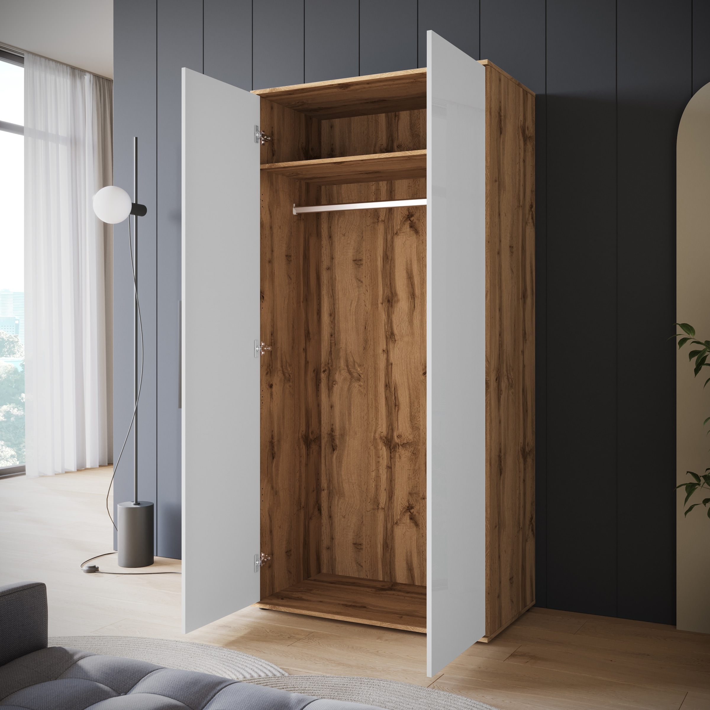 INOSIGN Kleiderschrank »LAGOS Wäscheschrank, Garderobe, schwarze Griffe, Made in Europe«, Moderner Drehtürenschrank, FSC-zertifiziert, Schlafzimmerschrank