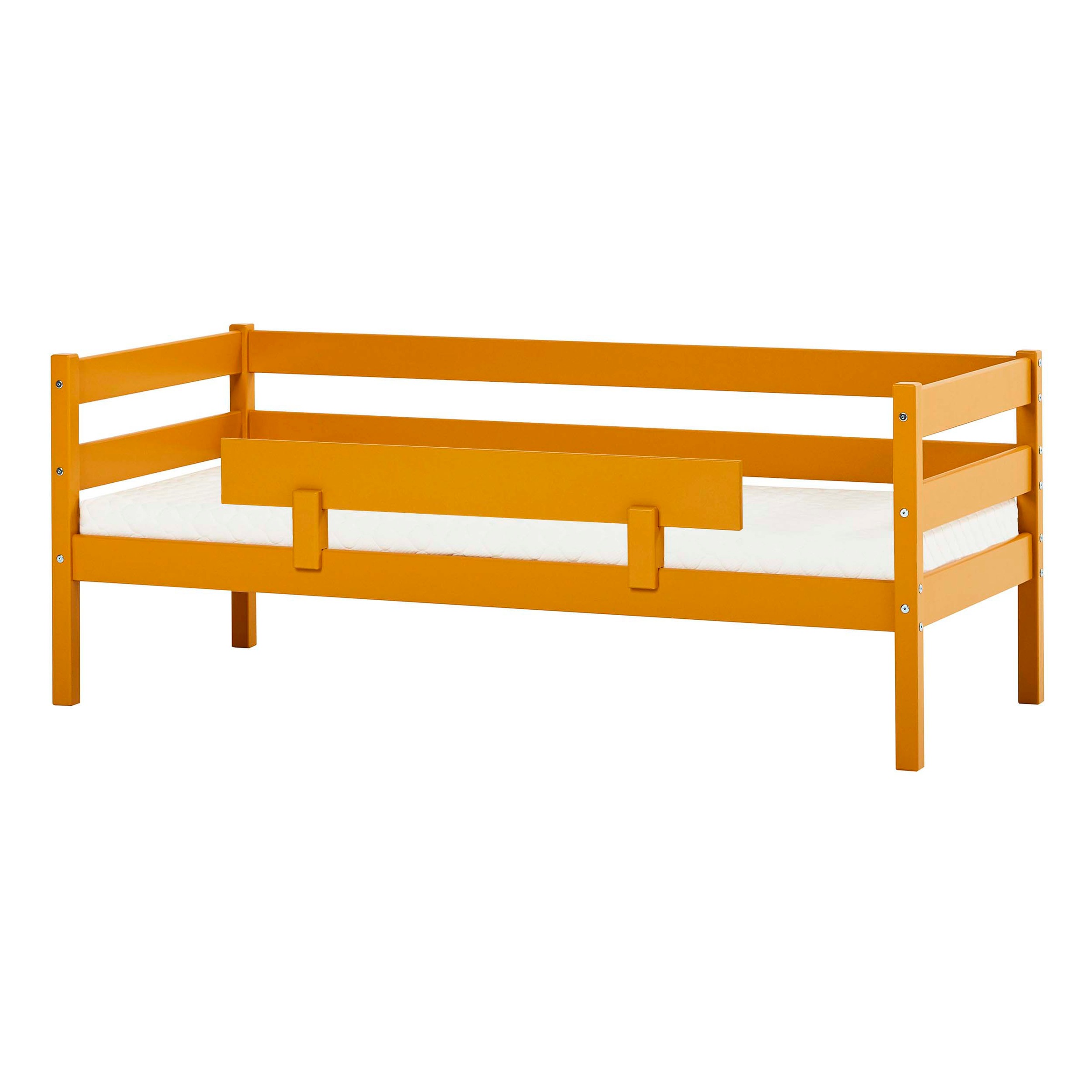Einzelbett „ECO Comfort“, (Set), mit Rollrost in 8 Farben, wahlweise mit Matratze und Absturzsicherung, Autumn Yellow mit Kaltschaum-Matratze und Rausfallschutz
