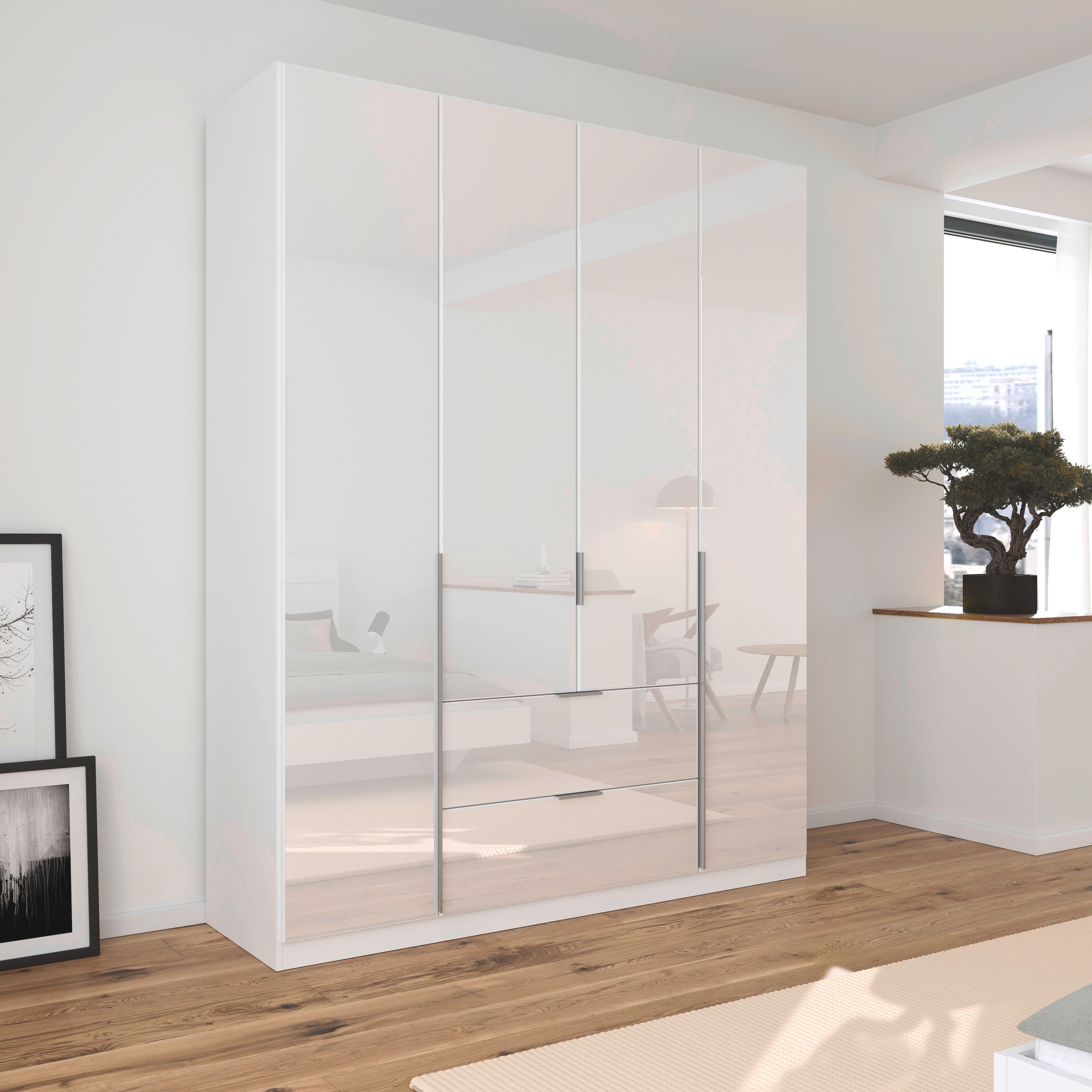 rauch Drehtürenschrank »Kleiderschrank Kleiderschränke Schrank Garderobe AGORDO mit Glasfront«, mit Außenschubkästen, in 6 Breiten und 2 Höhen MADE IN GERMANY