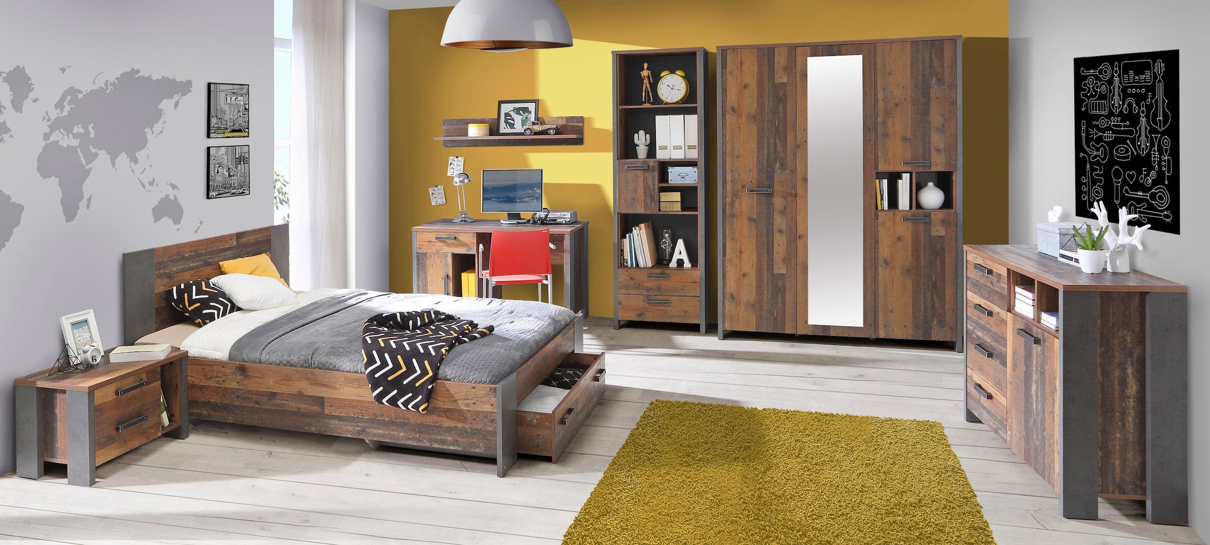 FORTE Bett »Clif, Jugendbett, Belastbarkeit 120 KG, Schubkasten optional«, (Liegefläche 140cmx200cm), Industrial Design