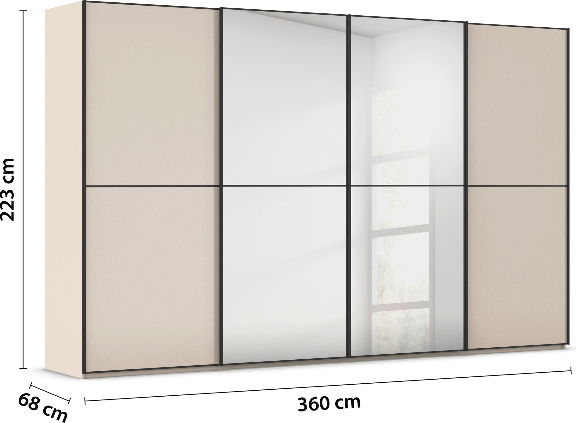 rauch Schwebetürenschrank »Kleiderschrank Schrank Garderobe Schlafzimmerschrank SCALE-DUO«, edle zweigeteilte Türen Spiegel/Glas-Mix 3 Zierleisten MADE IN GERMANY
