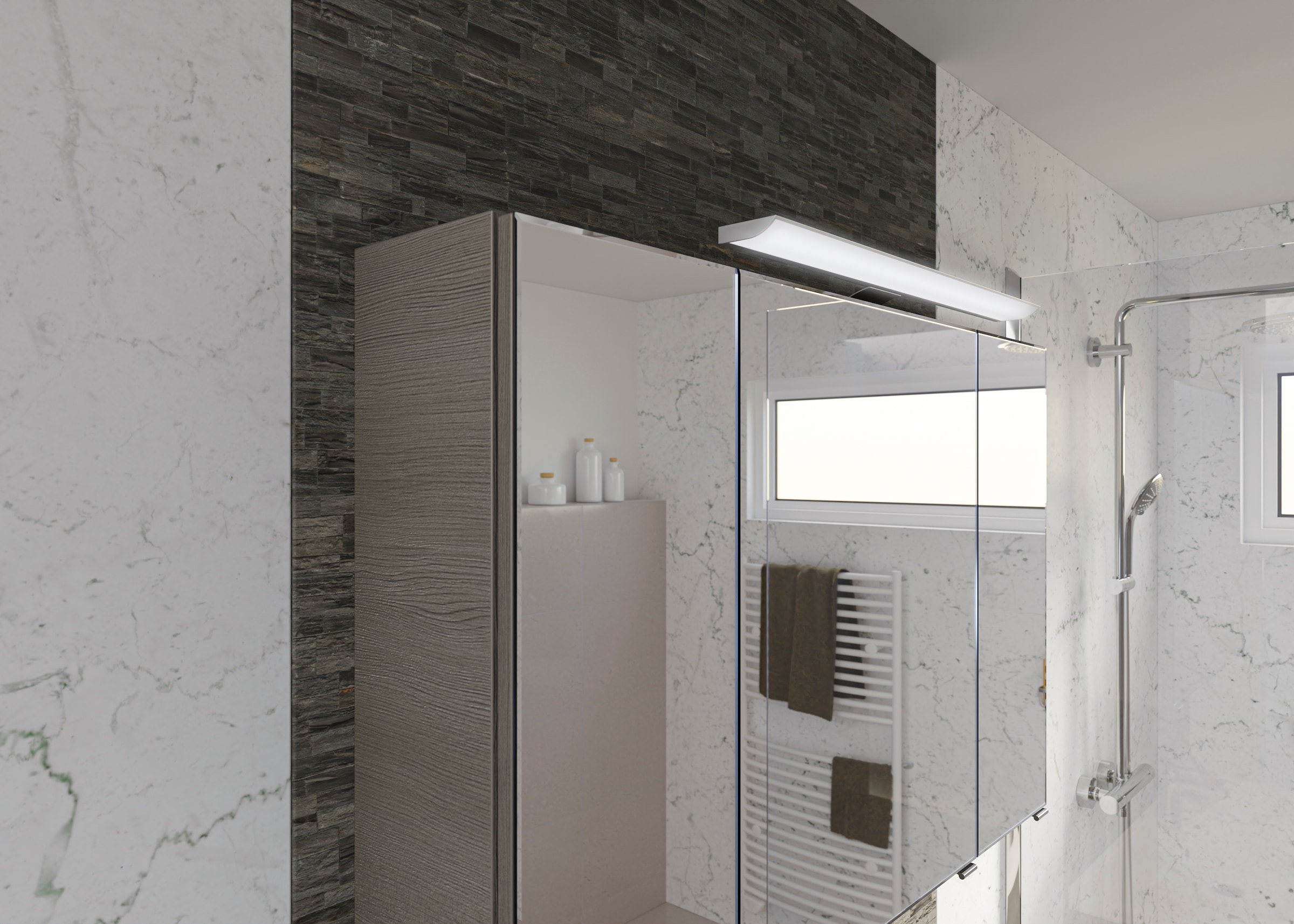 Saphir Badmöbel-Set »Trentino 2-tlg Mineralmarmor-Waschtisch, Spiegelschrank mit LED-Profil«, (3 St.), Badmöbel-Set 110cm breit, inkl. Türdämpfer, 3 Türen, 2 Auszügen