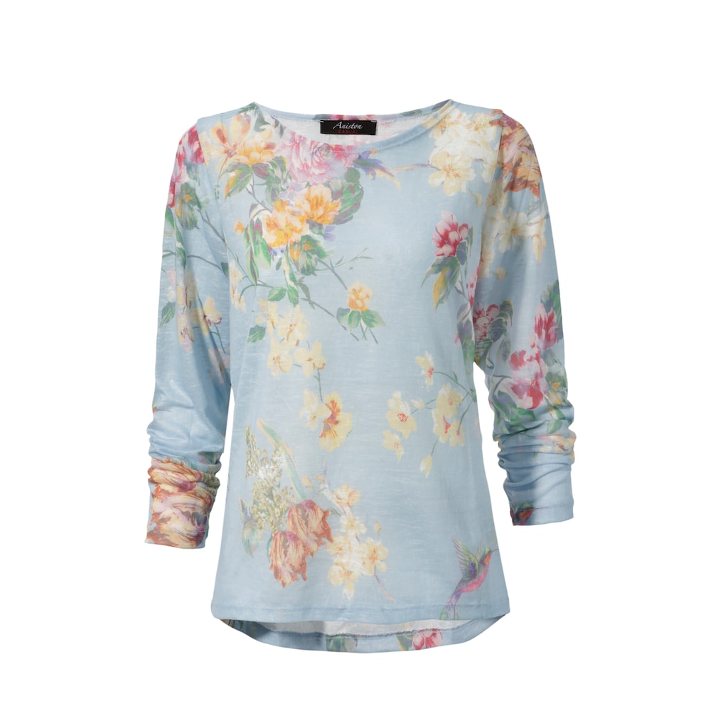 Aniston CASUAL Langarmshirt, mit großflächigem Blumendruck und Vögeln