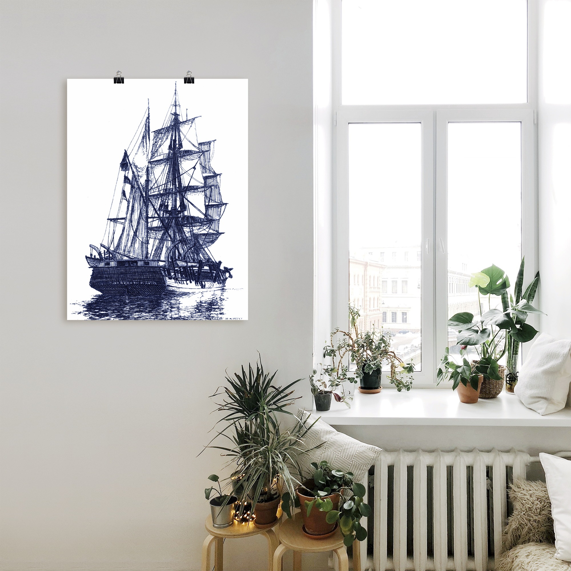 Artland Wandbild »Antikes Schiff in blau I«, Boote & Schiffe, (1 St.), als Alubild, Outdoorbild, Poster in verschied. Größen