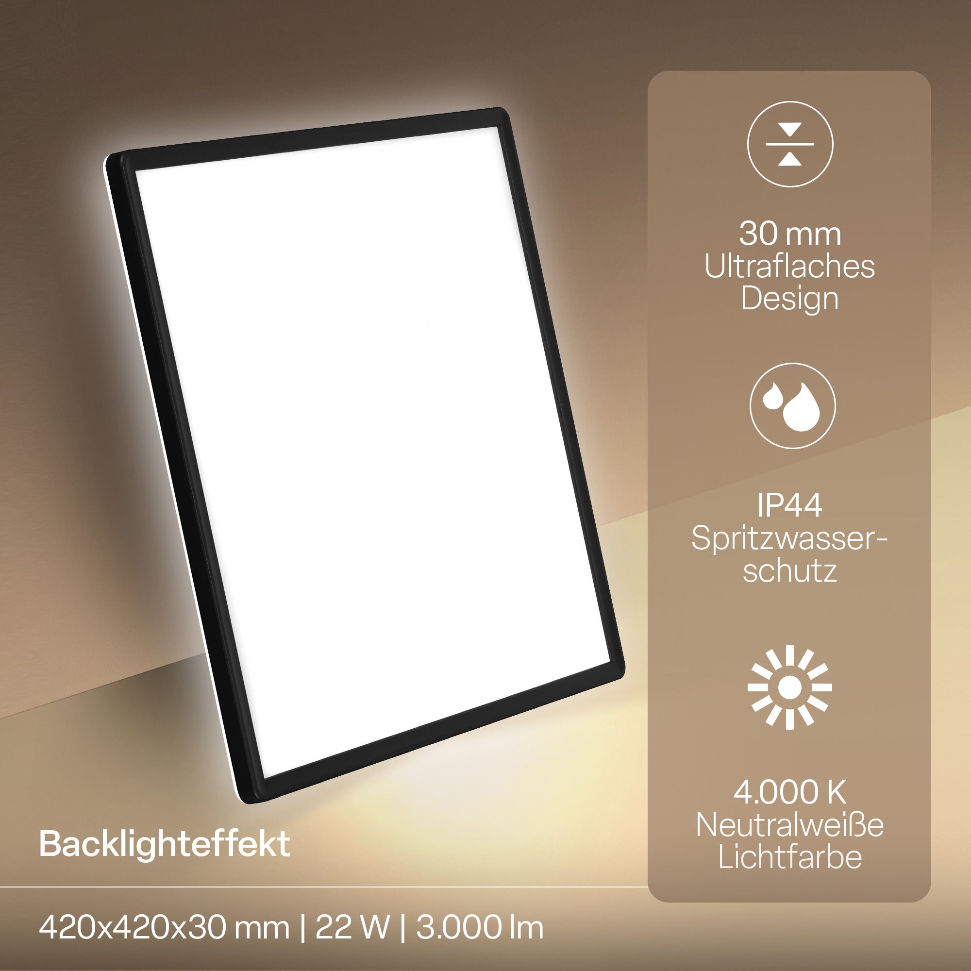 B.K.Licht LED Panel »SHALLOW« LED-Board 1 Stk. Neutralweiß 42x42x3 cm, Badlampe, Badezimmer, Küche, Wohnzimmer