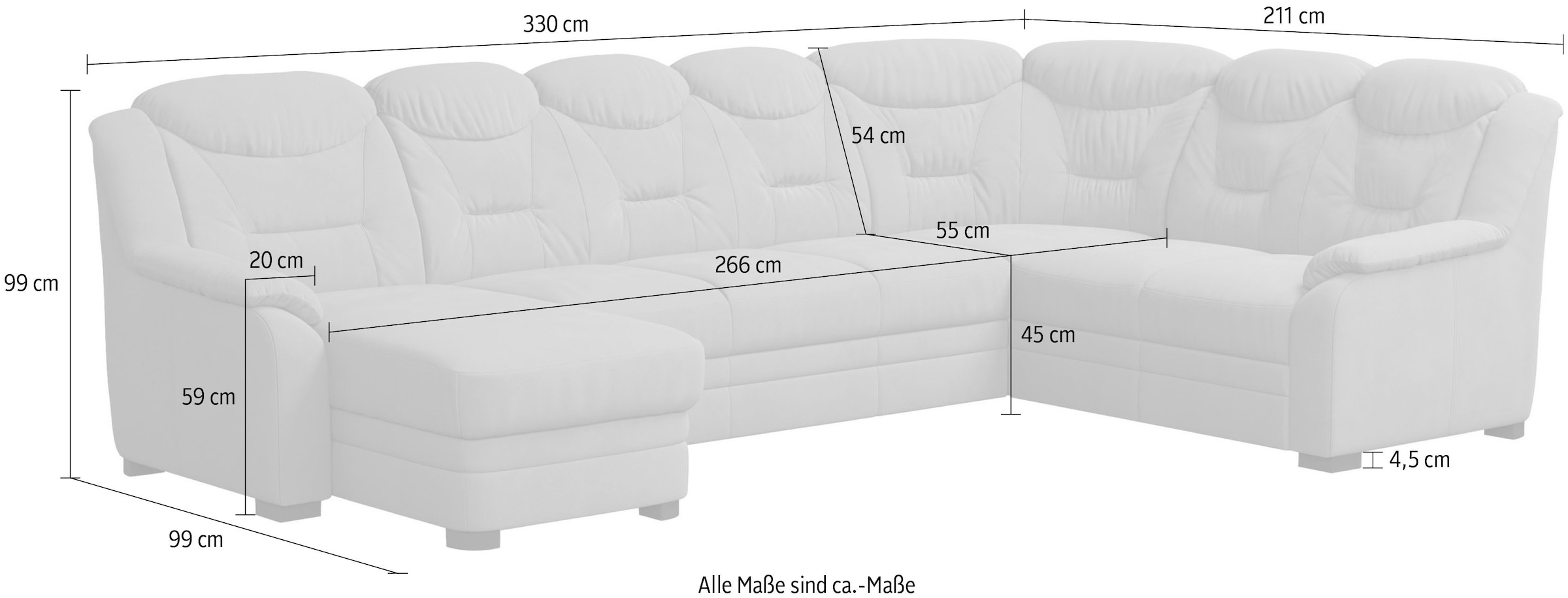 COTTA Wohnlandschaft »Marcus U-Form«, Bequeme Wohnlandschaft in klassischem Design mit hoher Rückenlehne