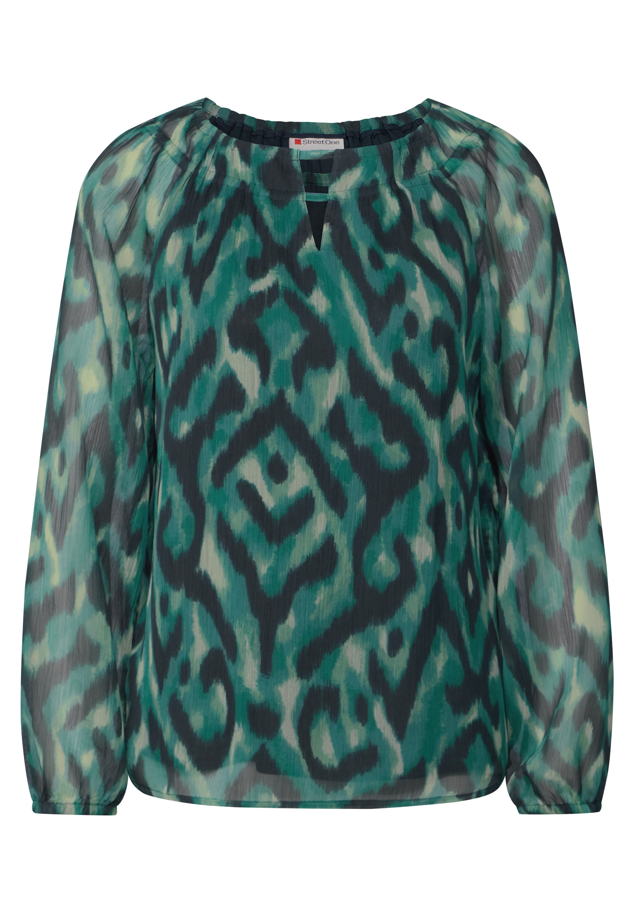 STREET ONE Chiffonbluse, mit grafischem Muster und Raffungen am Kragen
