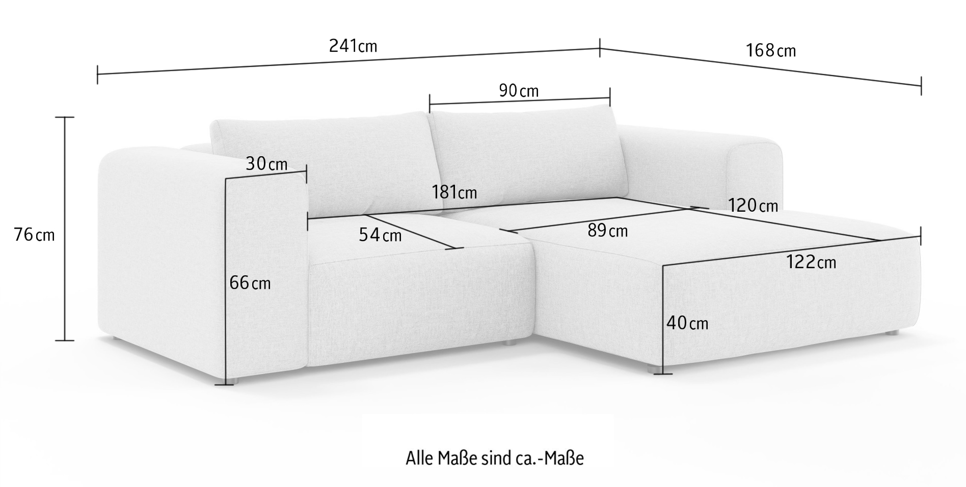OTTO home Ecksofa »TIARRA Design-Sofa mit Ottomane recht/links bestellbar, Breite 241 cm« L-Form mit hochelastischer Schaum und Wellenunterfederung