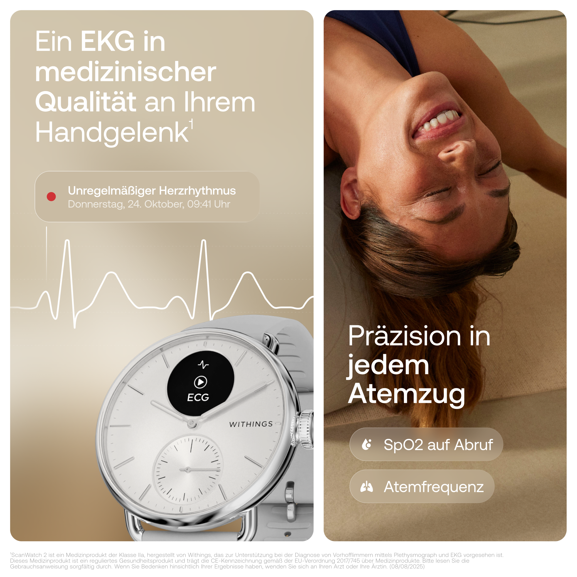 Withings Smartwatch »ScanWatch 2 38mm, hybrid, Akku bis 35 Tage, 50 M Wasserdicht« HealthSense OS