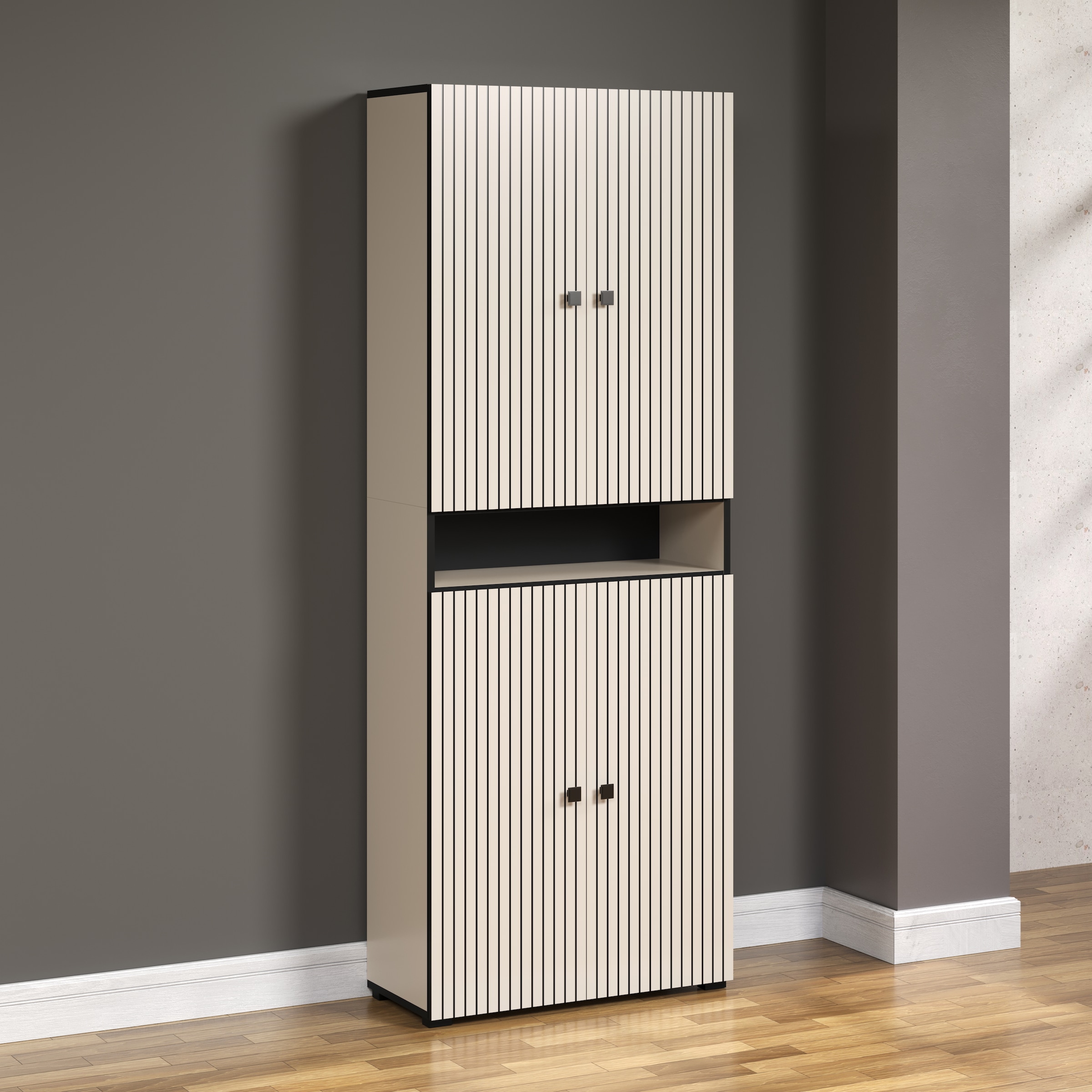 welltime Hochschrank »Amrum«, Breite 40cm, geräumiger Hochschrank Eiche Rillenoptik Badschrank