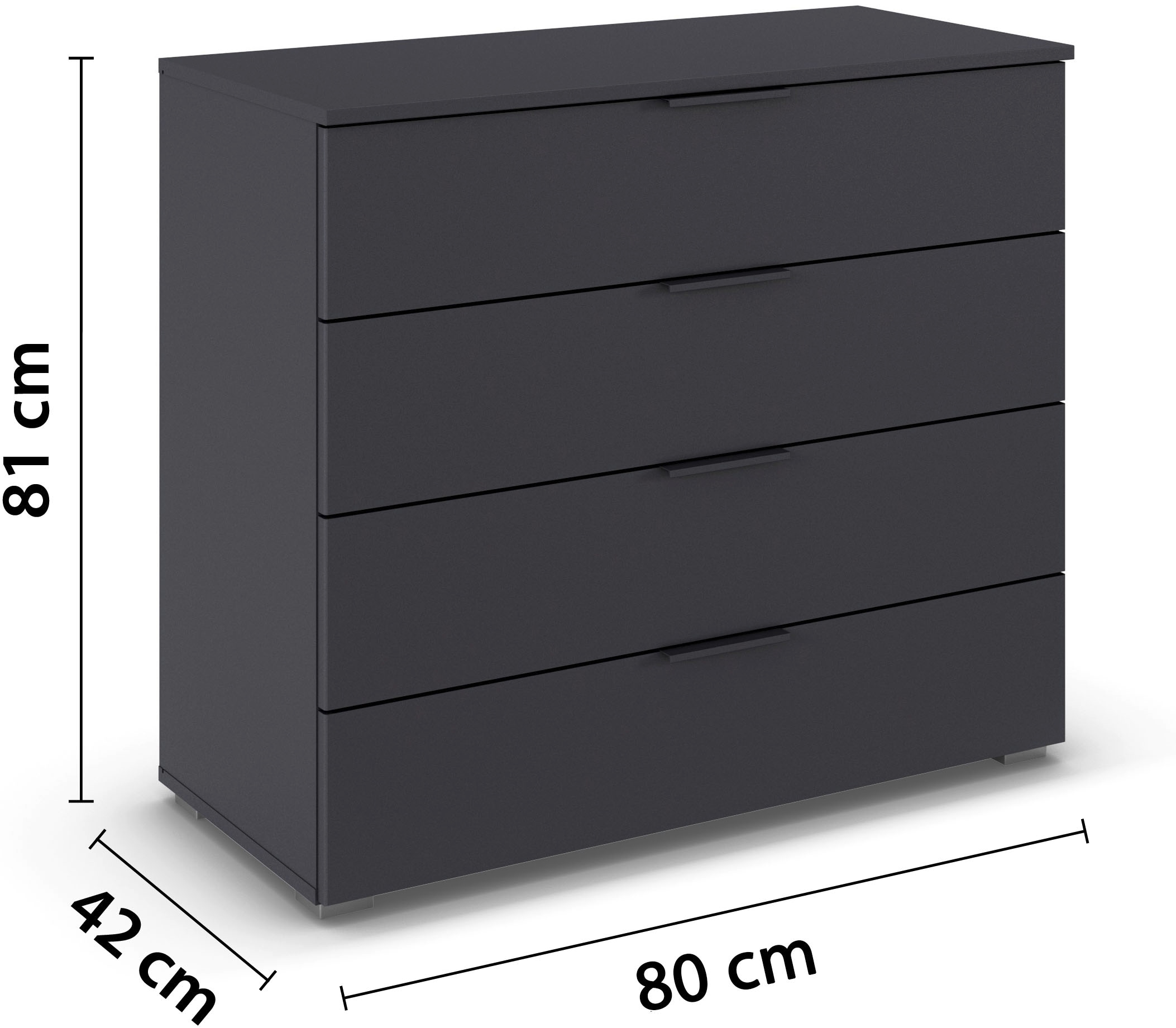 rauch Schubkastenkommode »Sideboard Schubladenkommode AGORDO mit Dekor- oder Hochglanzfront«, (in zwei Griff-Farben, Breite 80 cm), vier große und geräumige Schubladen mit viel Stauraum MADE IN GERMANY