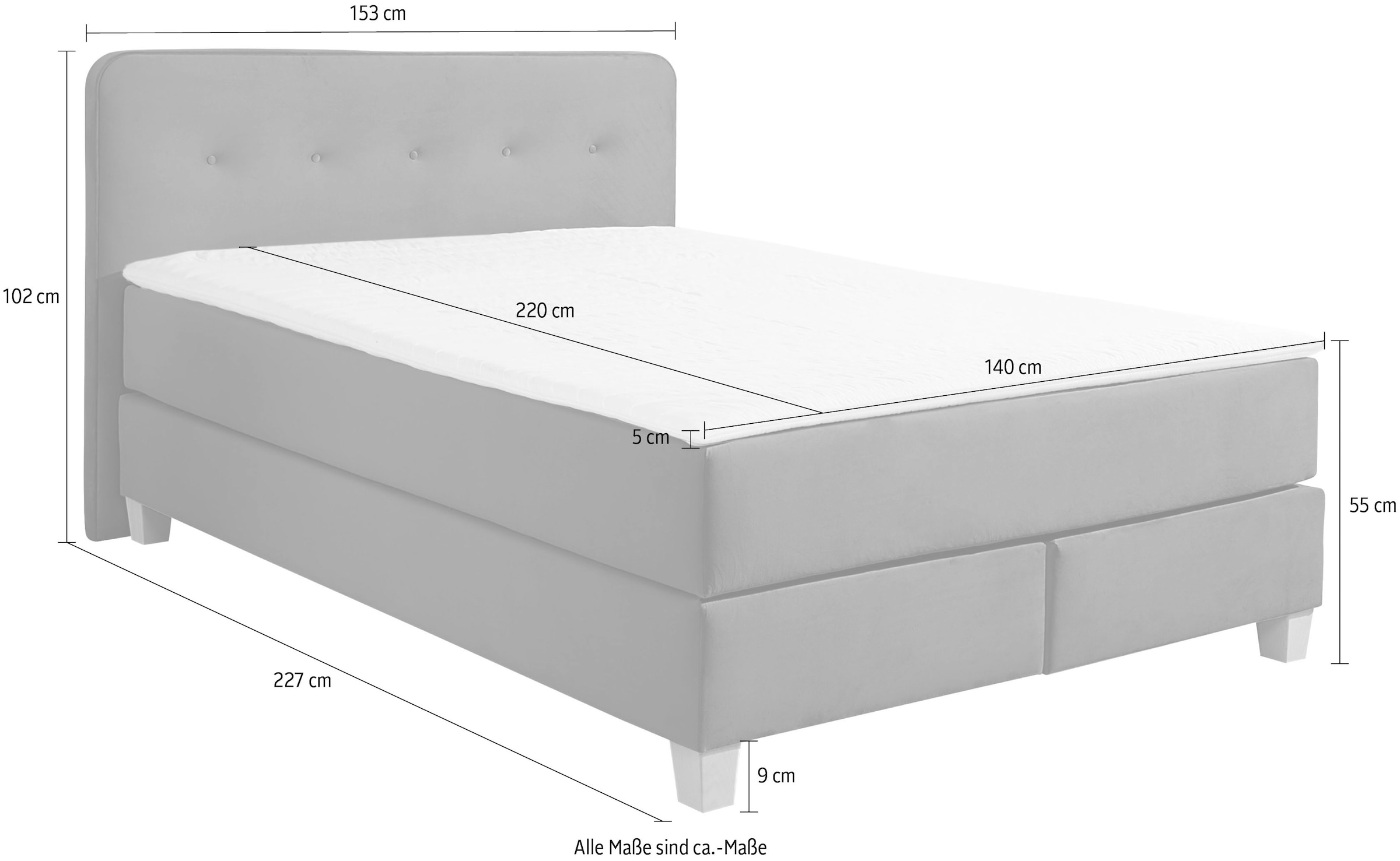 Home affaire Boxspringbett »Fargo«, in Überlänge 220 cm, mit Topper, 3 Ausführungen, 4, Breiten