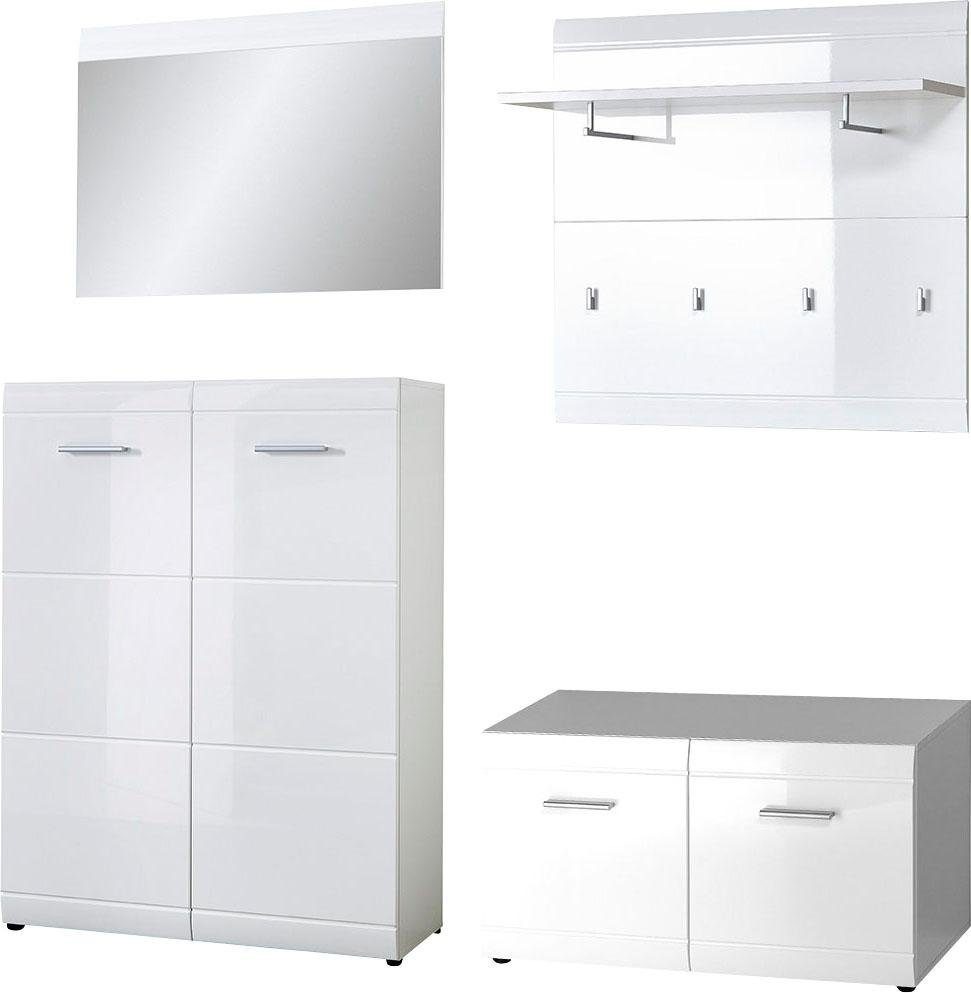GERMANIA Garderoben-Set »GW-Adana« 4 Stk. tlg. weiß Schuhschrank, Spiegel, Garderobenpaneel, Schuhbank
