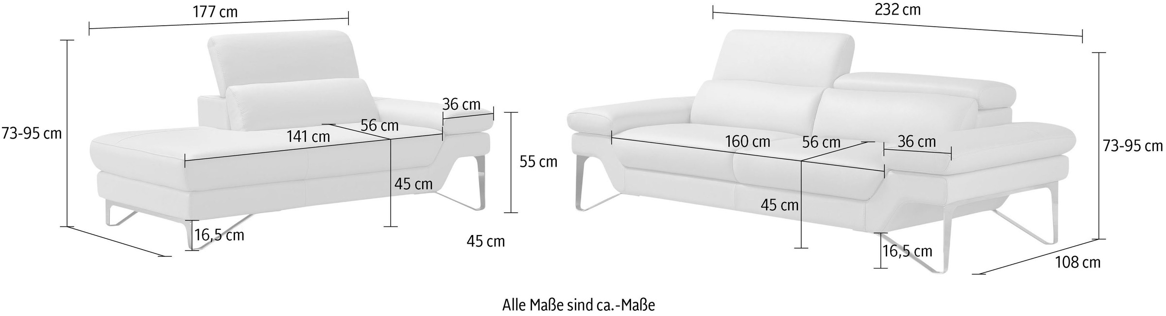 Egoitaliano Polstergarnitur »Princess«, Set aus 2,5 Sitzer und Ottomane, Kopfstützen manuell verstellbar