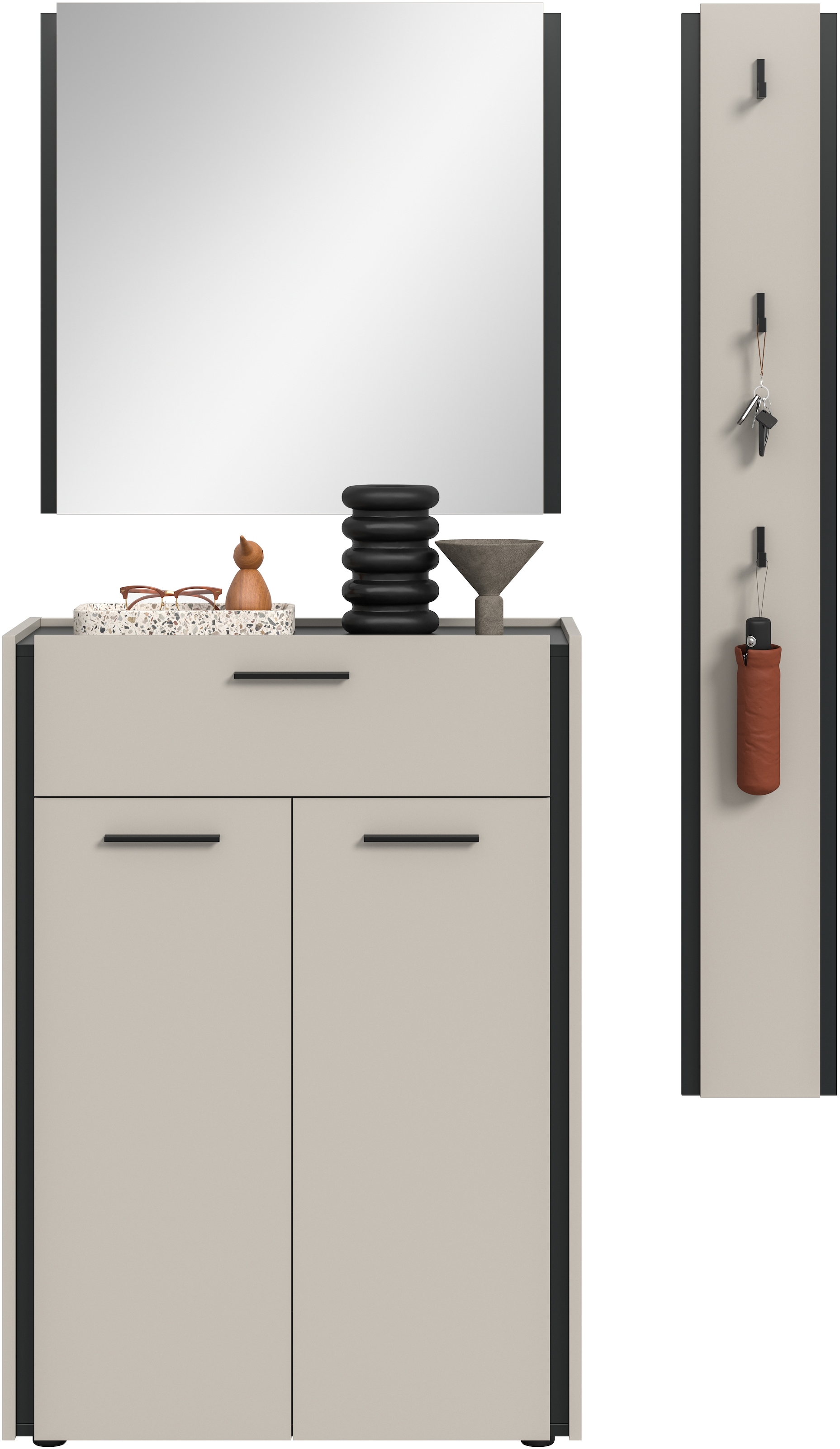 Home affaire Garderoben-Set »RAK, 3-teilige Garderoben-Kombination, Breite ca. 142 cm« Schuhkommode, Spiegel, Hakenpaneel, 3 Stk. tlg.
