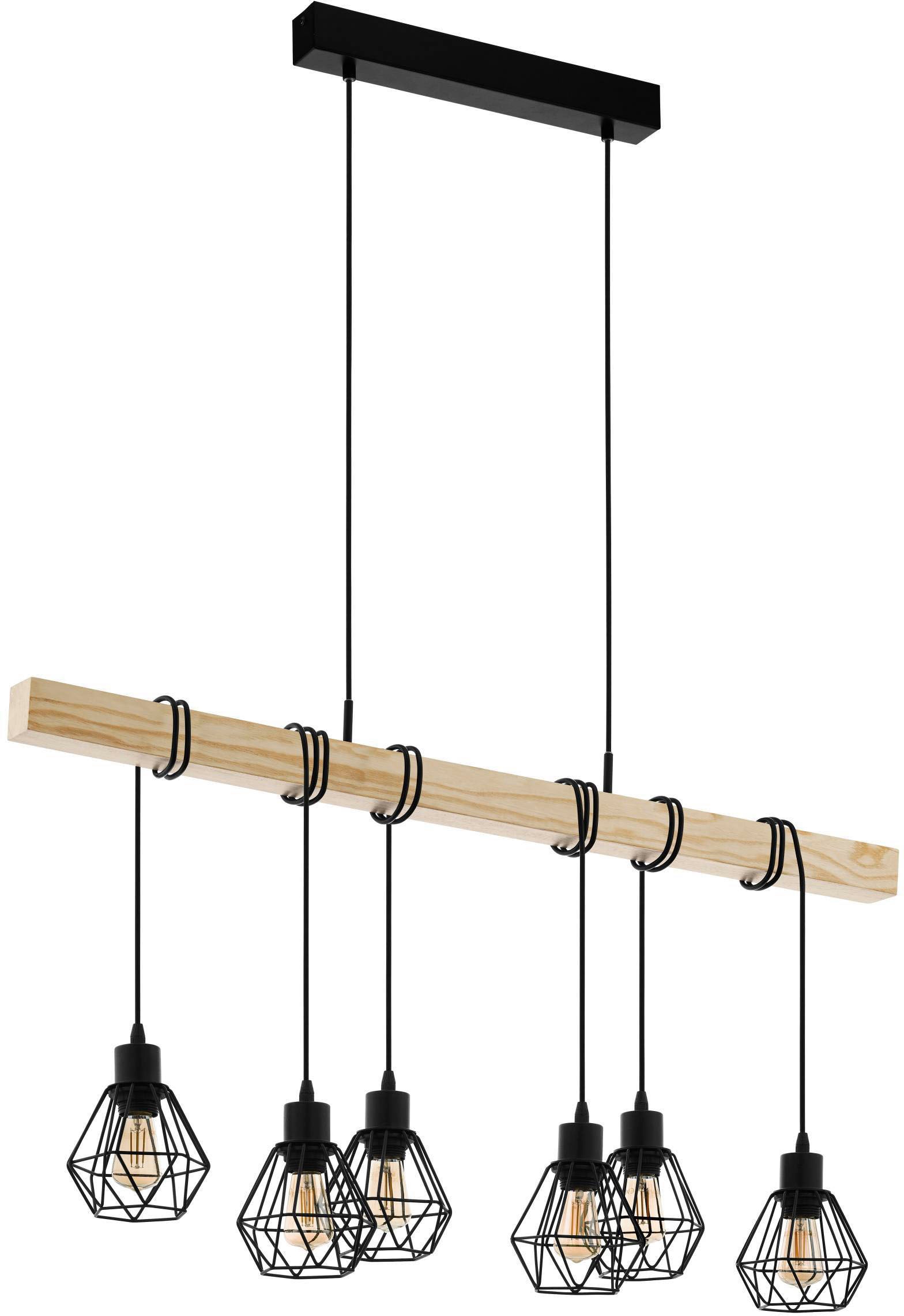 EGLO Pendelleuchte »TOWNSHEND 5«, 6 flammig, Leuchtmittel E27 | ohne Leuchtmittel, Vintage Pendelleuchte, Industrial, Retro Lampe aus Stahl und Holz, E27