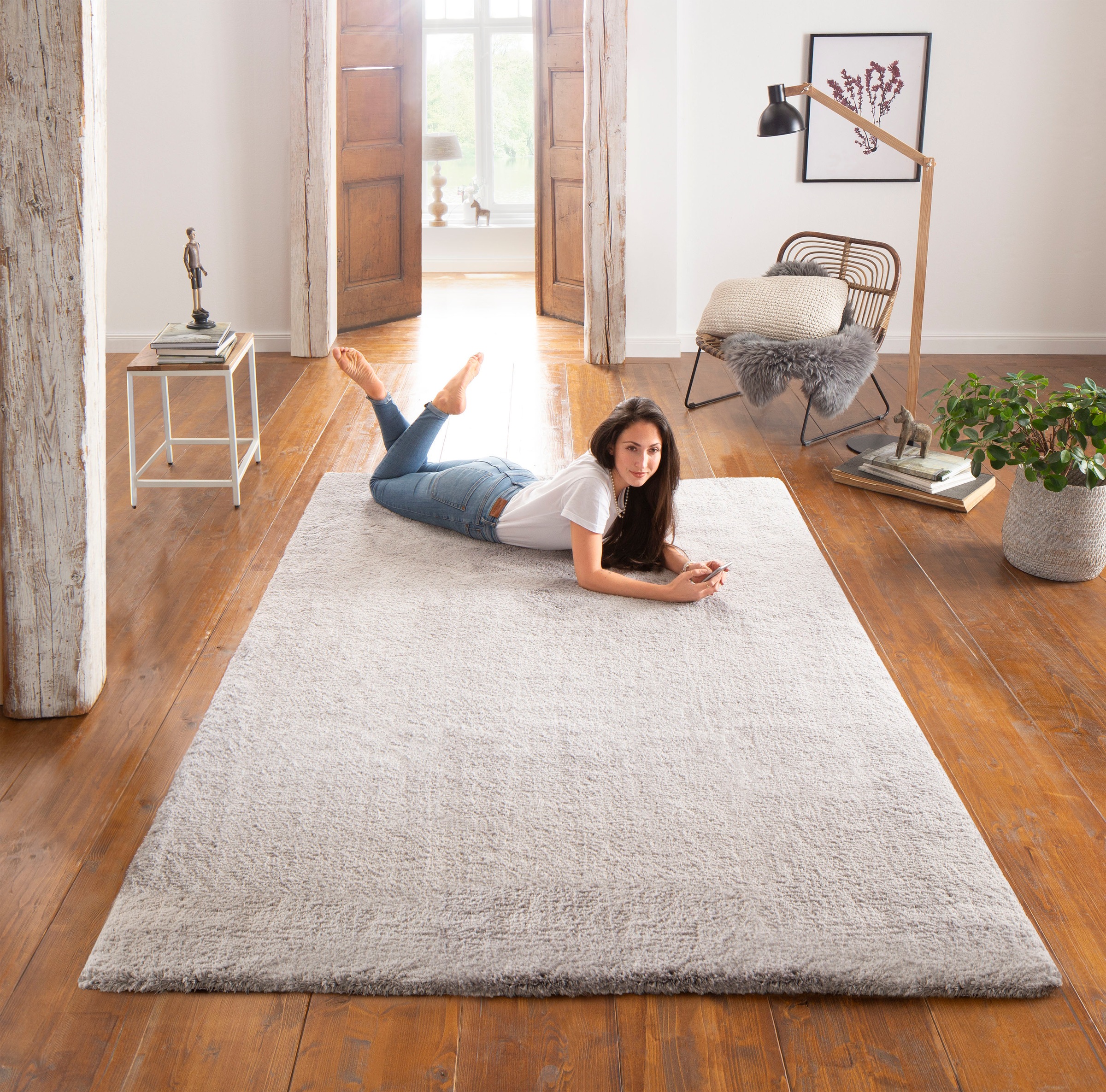 my home Hochflor-Teppich »Microfaser Teppich Magong, besonders weich, sehr feiner Flor«, rechteckig, 25 mm Höhe, uni, Wohnzimmer, Schlafzimmer, Kinderzimmer, auch rund und als Läufer