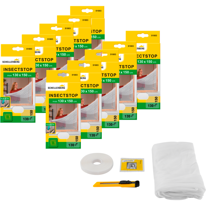 SCHELLENBERG Fliegengitter-Gewebe »Elastic ohne bohren« Set, 10 Stk. tlg. elastischer Insektenschutz für Fenster, 130 x 150 cm, anthrazit, weiß...