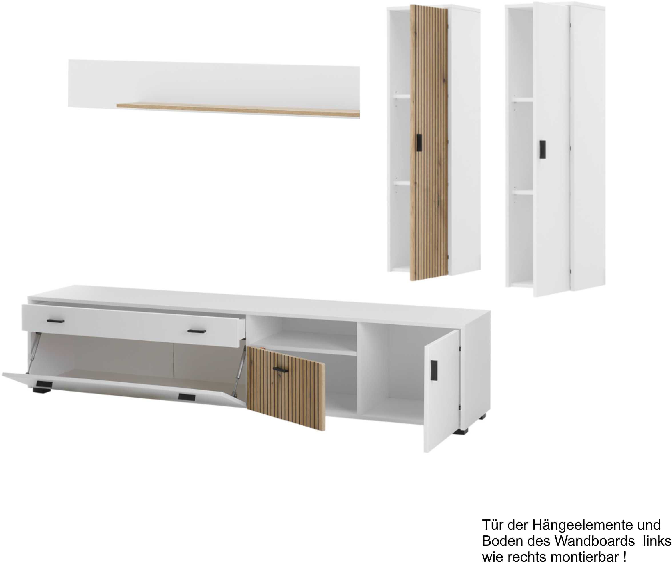 INOSIGN Wohnwand »HUDSON«, (Set, 4 St.), mit moderner Rillenoptik, Griffe aus Metall (Schwarz), Breite 243 cm