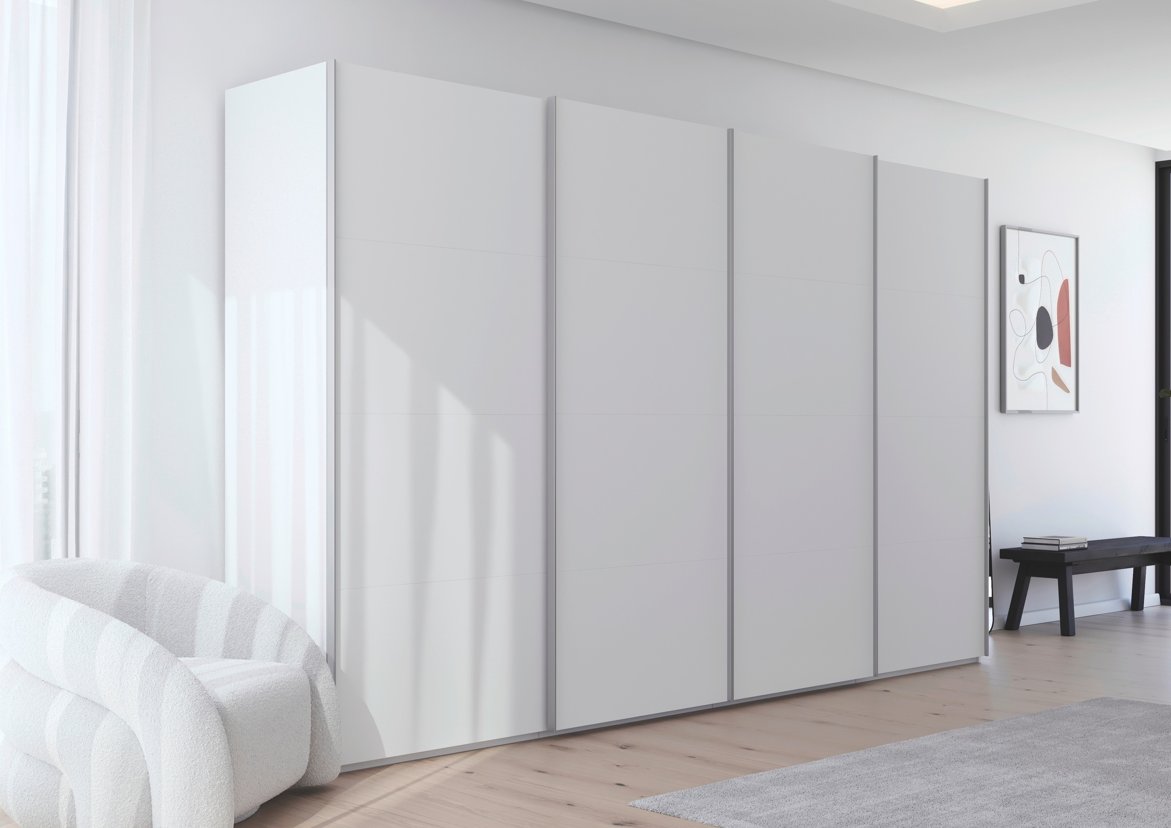 rauch Schwebetürenschrank »Kleiderschrank Schrank Garderobe Schlafzimmerschrank SCALE-FYRA«, edle viergeteilte Türen viele Farben und Griff-Farben MADE IN GERMANY